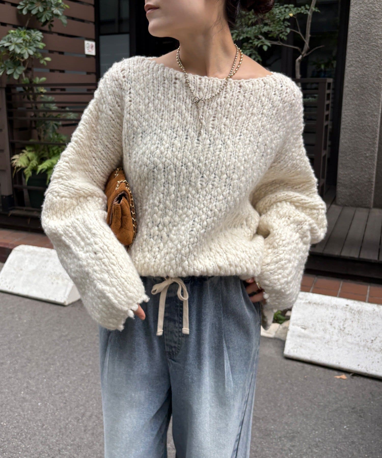 DOUDOU(ドゥドゥ) ウールスラブロービングニット
