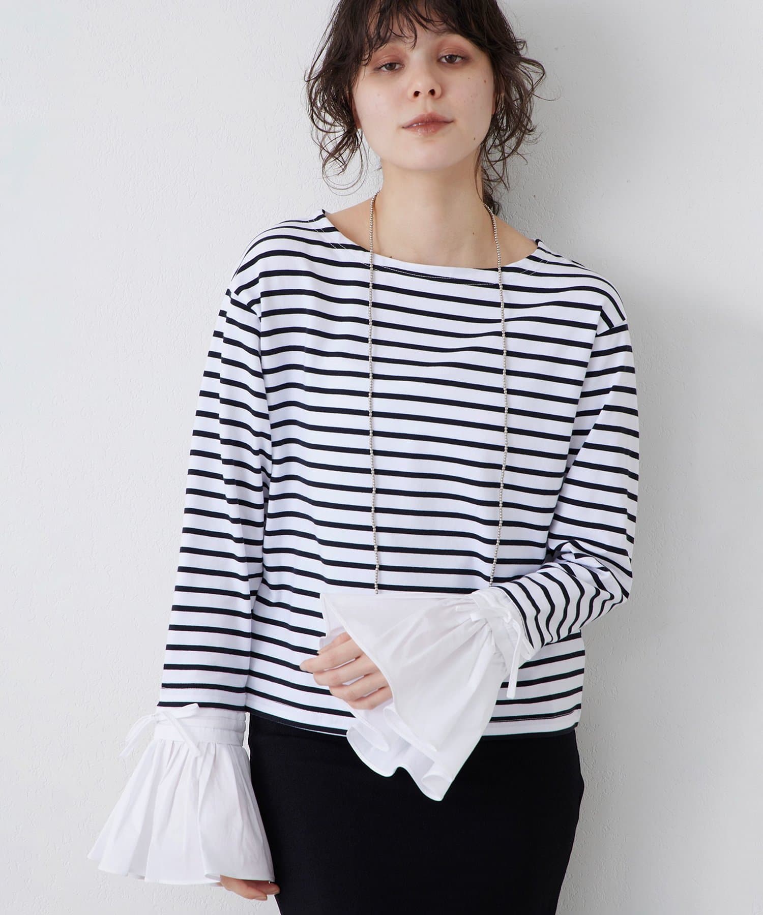 Whim Gazette(ウィム ガゼット) 【THE PAUSE】フレアカフスボーダープルオーバー