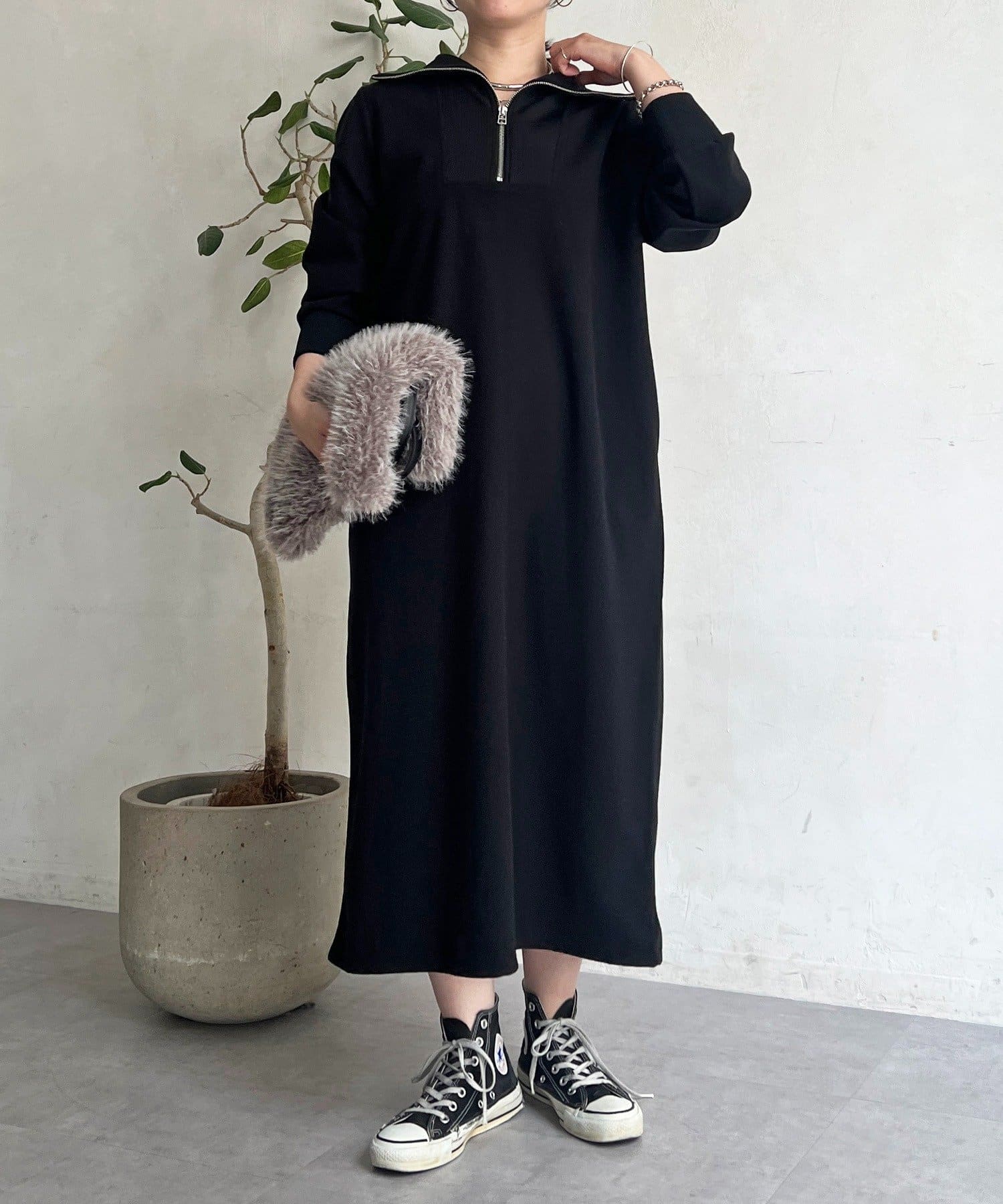 Croisiere(クロジエール) 圧縮起毛ハーフジップワンピース