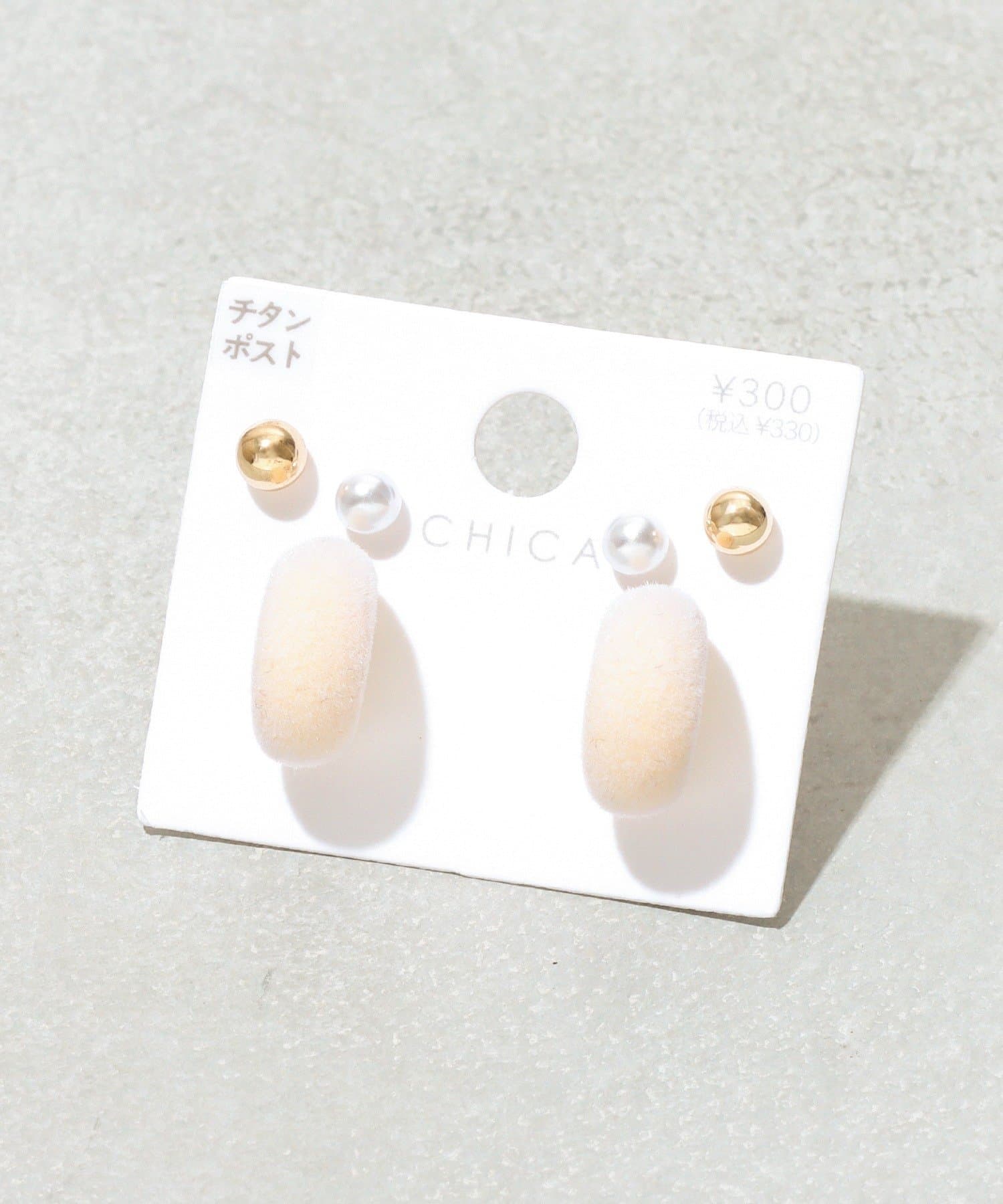 3COINS(スリーコインズ) フロッキーカーブピアス6個セット