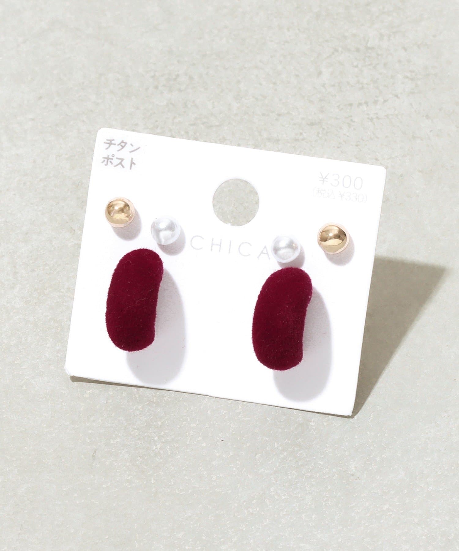 3COINS(スリーコインズ) フロッキーカーブピアス6個セット