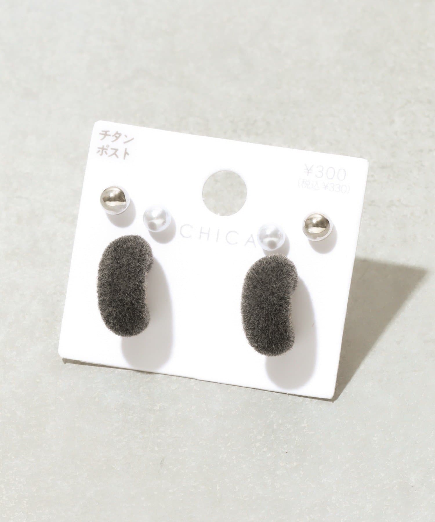 3COINS(スリーコインズ) フロッキーカーブピアス6個セット