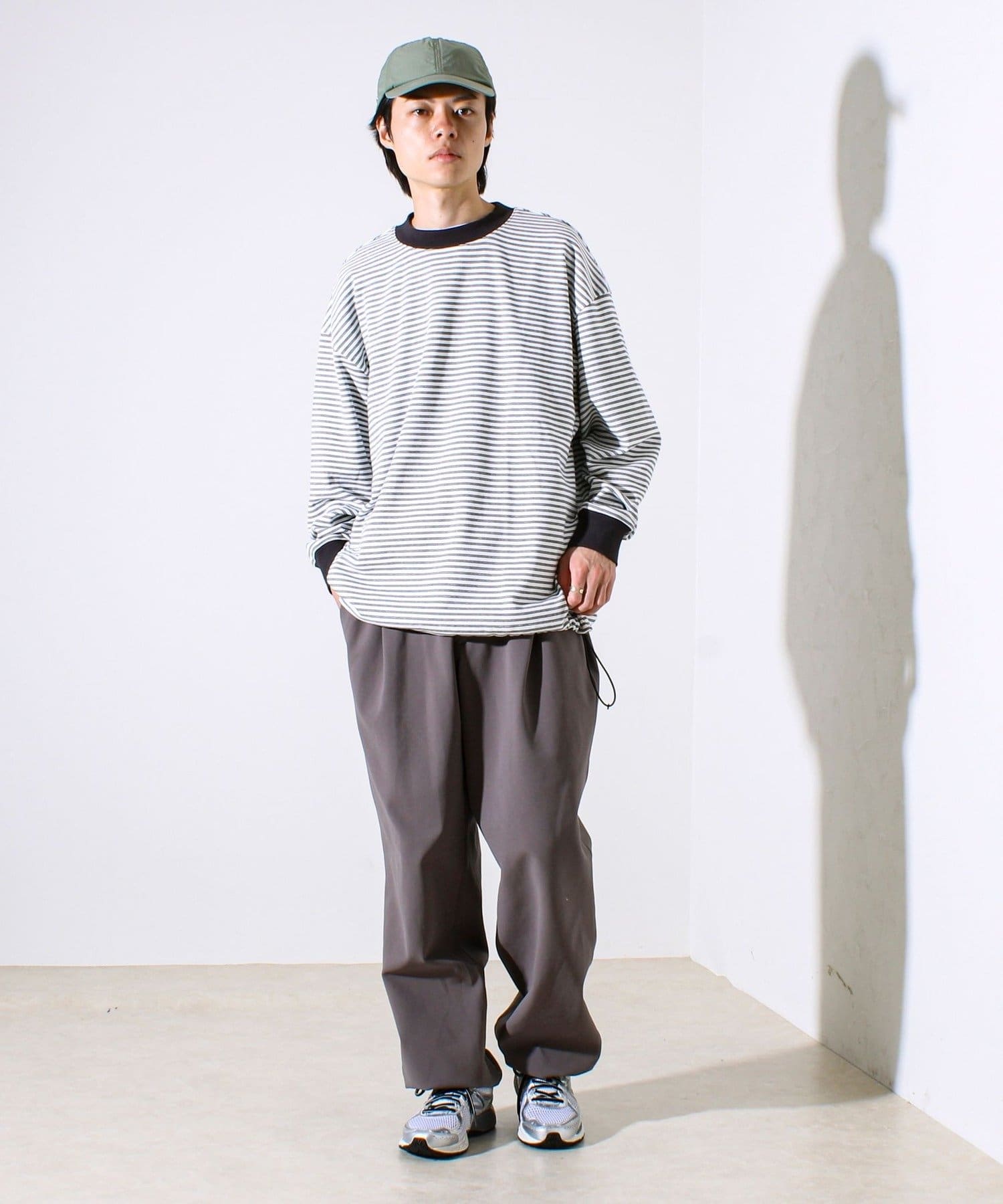配色リブが映える主役ボーダー】Helloボーダー ロングスリーブTシャツ