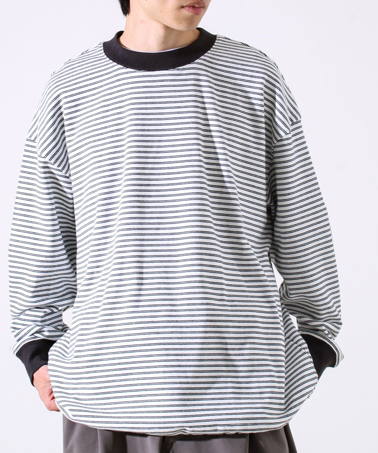配色リブが映える主役ボーダー】Helloボーダー ロングスリーブTシャツ