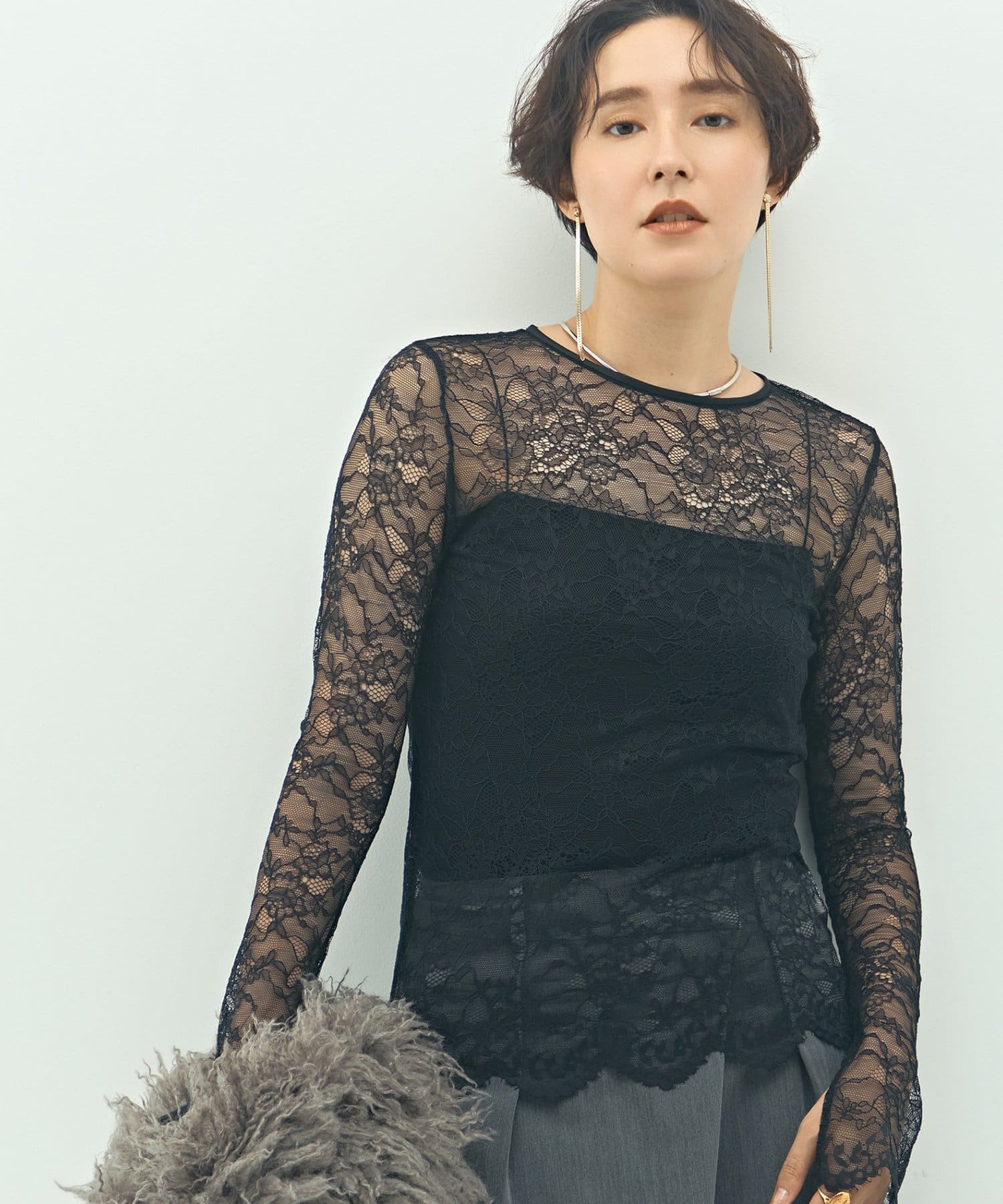 NOLLEY'S(ノーリーズ) ウォッシャブルラッセルレースＴブラウス