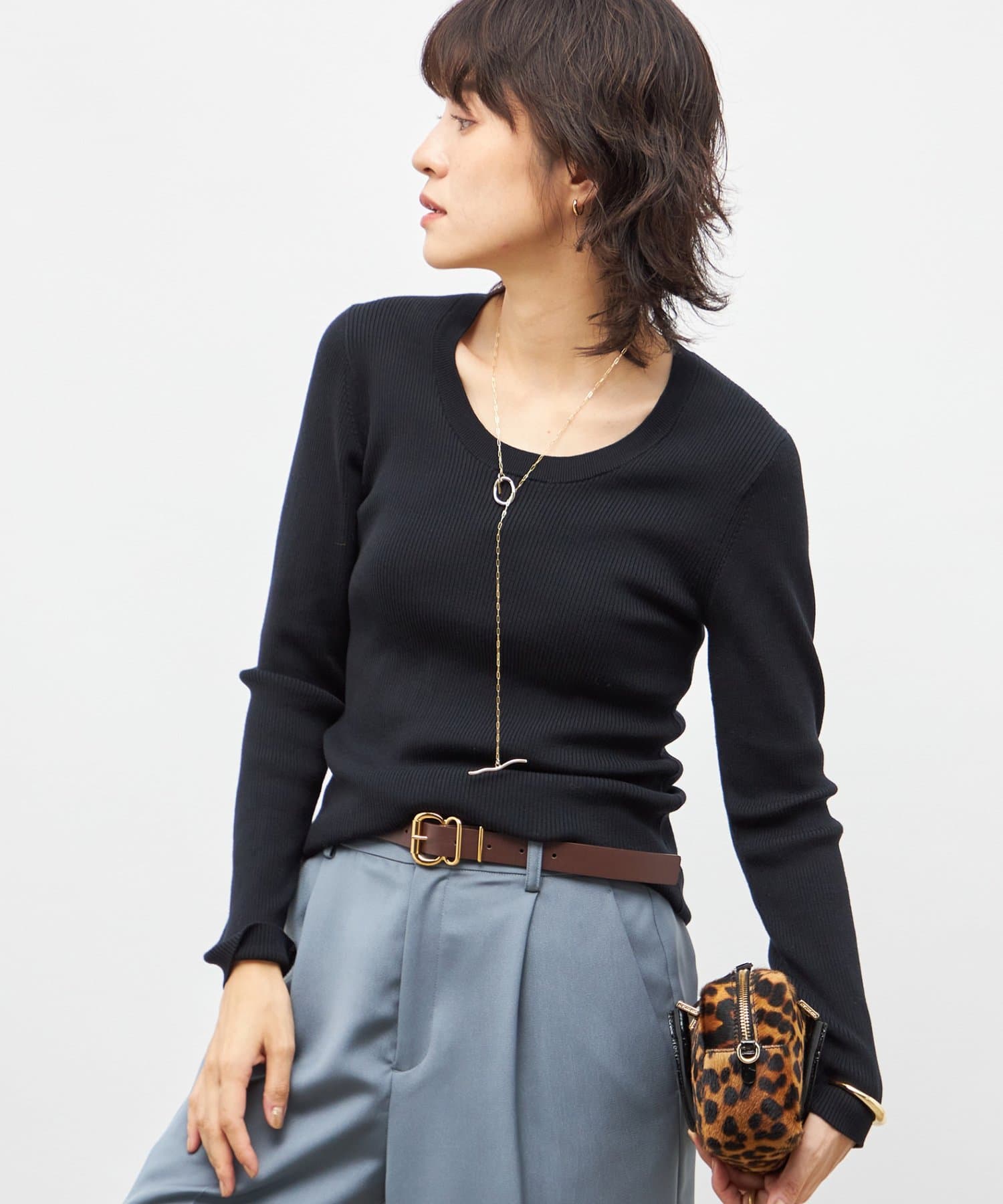 NOLLEY'S(ノーリーズ) 《アンサンブル対応》《手洗い可能》カシミヤ混リブUネックプルオーバー