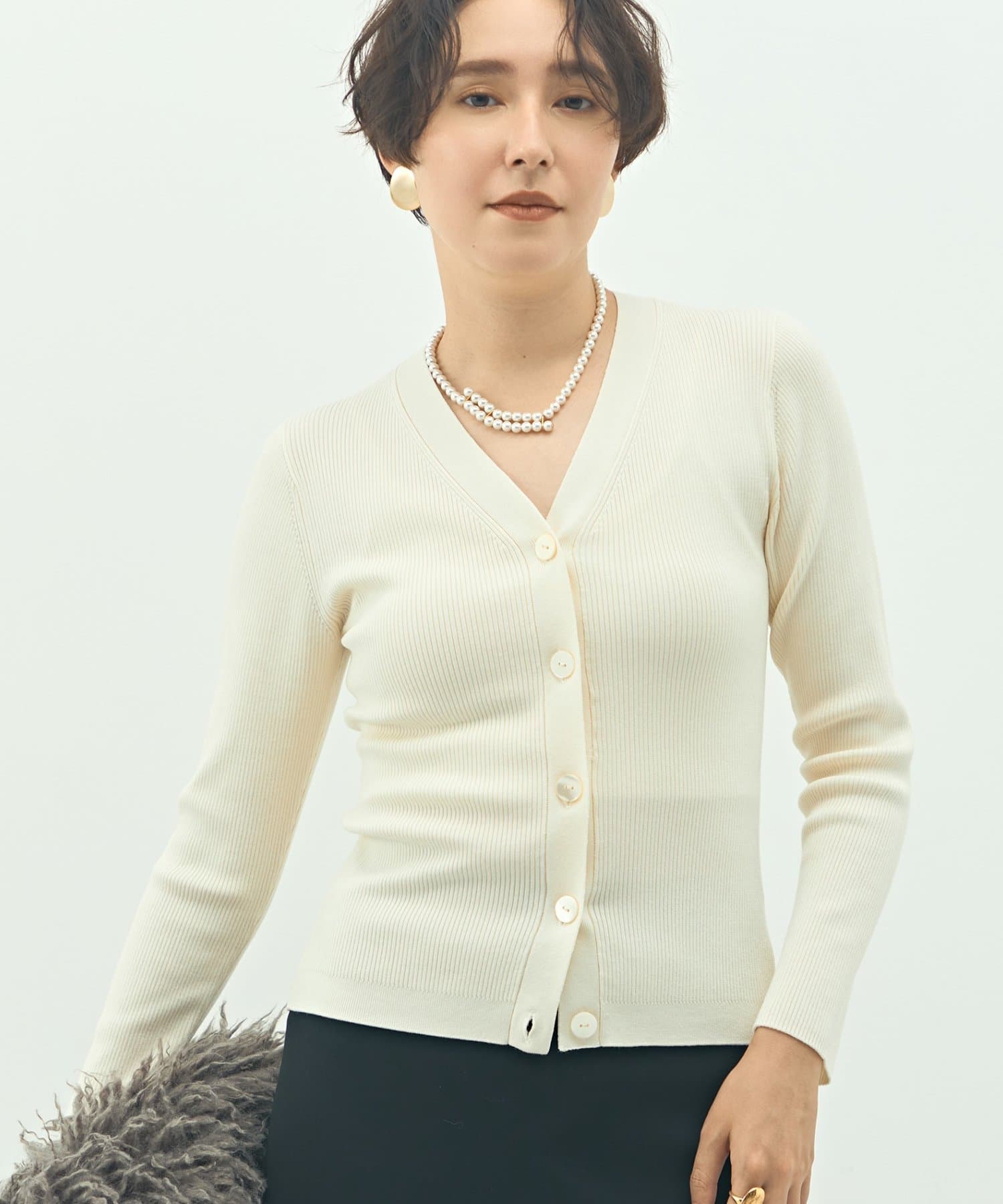 NOLLEY'S(ノーリーズ) 《アンサンブル対応》《手洗い可能》カシミヤ混リブVネックカーディガン