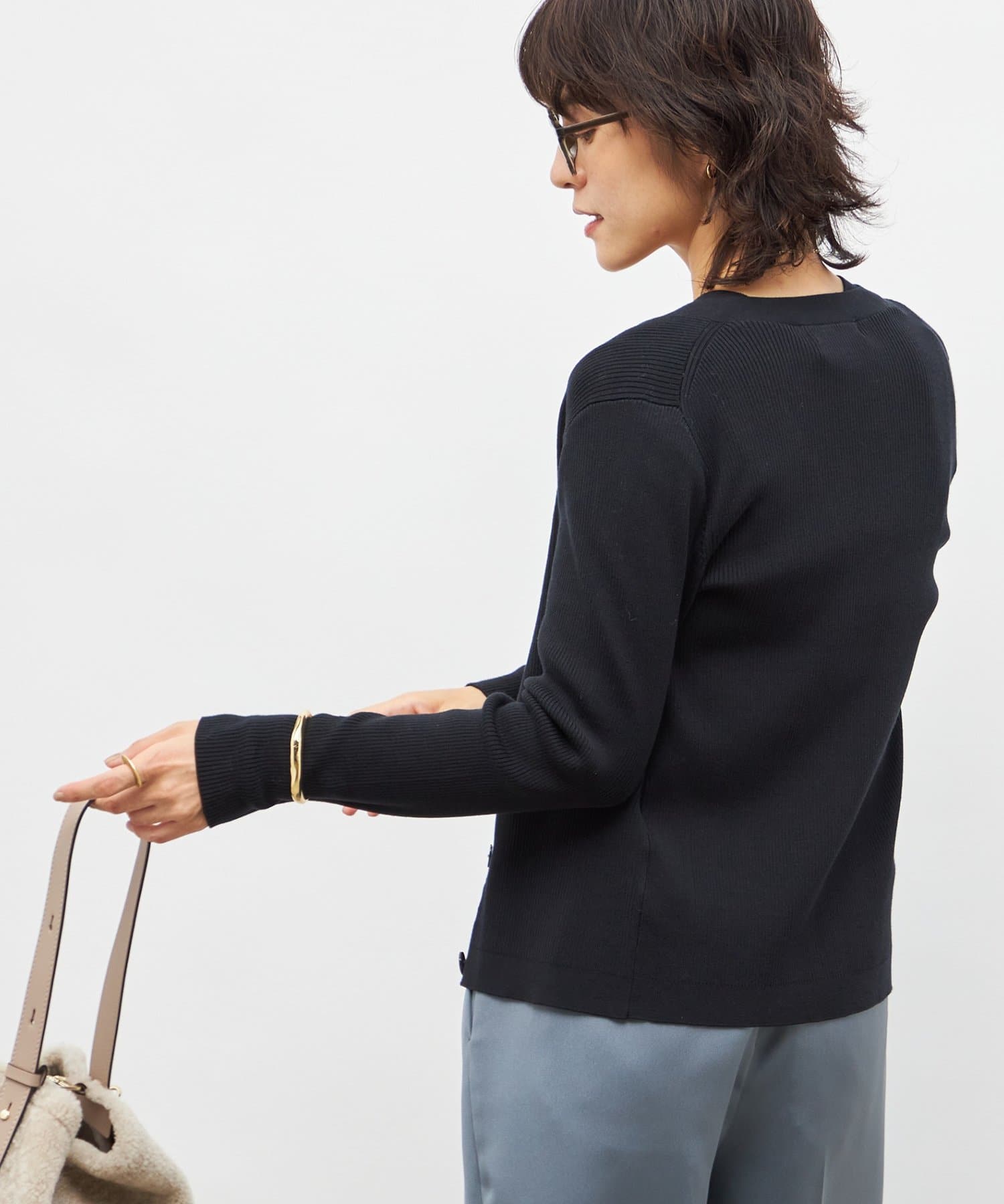 NOLLEY'S(ノーリーズ) 《アンサンブル対応》《手洗い可能》カシミヤ混リブVネックカーディガン