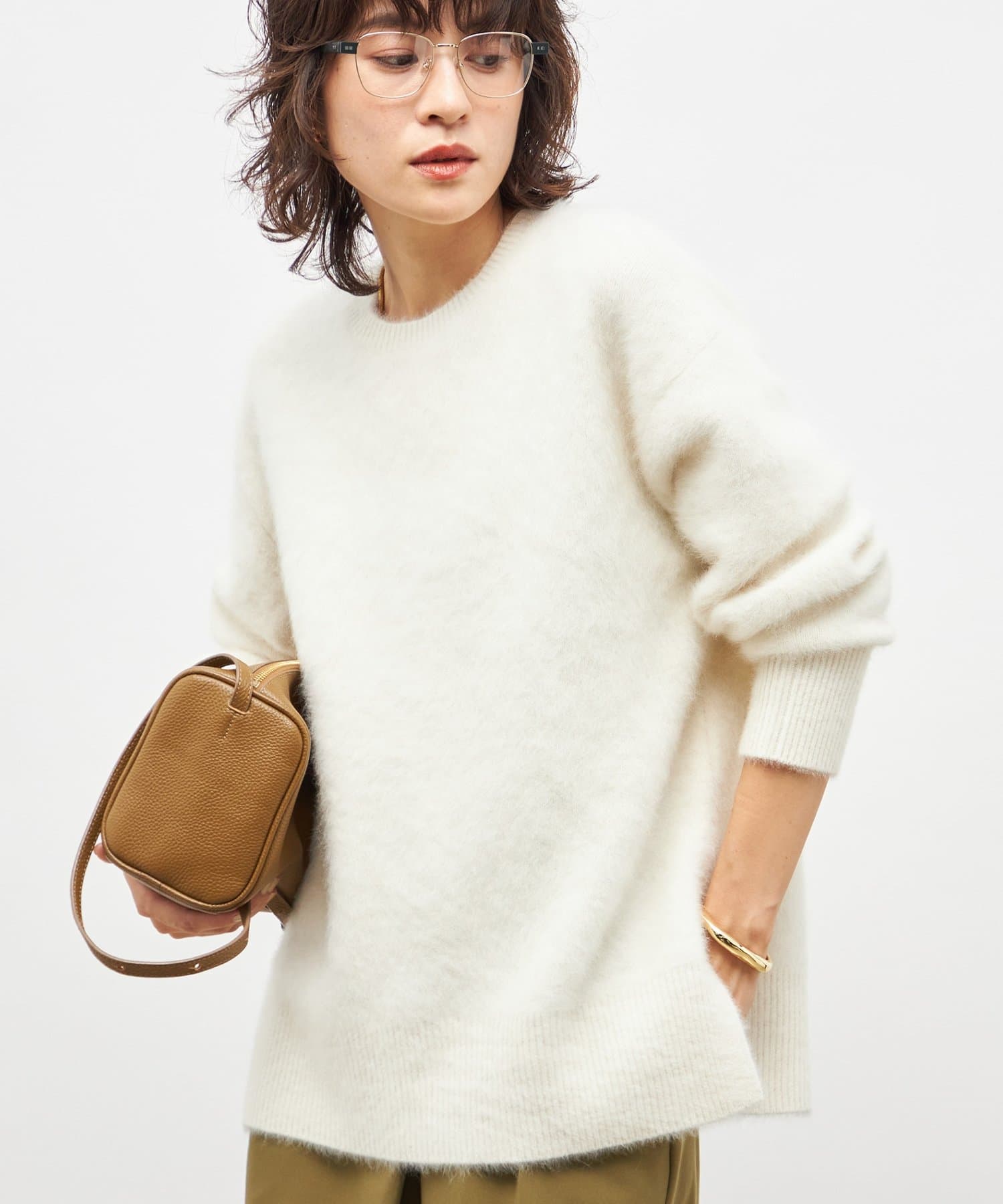 NOLLEY'S(ノーリーズ) カシミヤ混ヘアリークルーネックプルオーバーニット