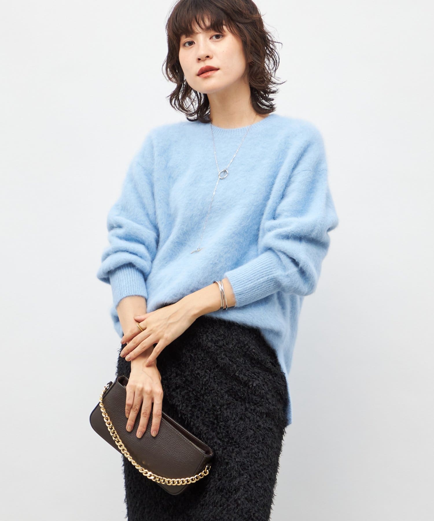 NOLLEY'S(ノーリーズ) カシミヤ混ヘアリークルーネックプルオーバーニット