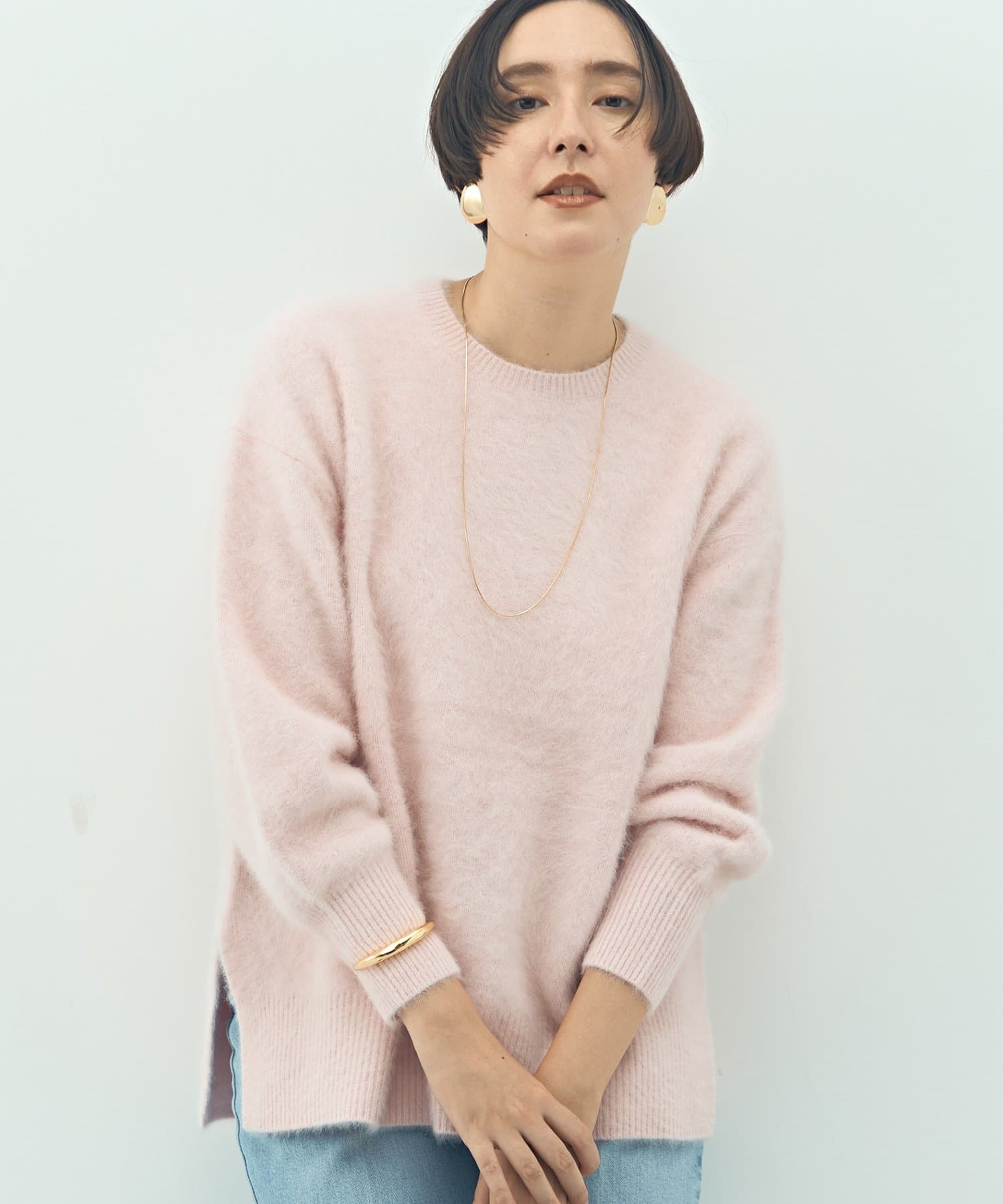 NOLLEY'S(ノーリーズ) カシミヤ混ヘアリークルーネックプルオーバーニット