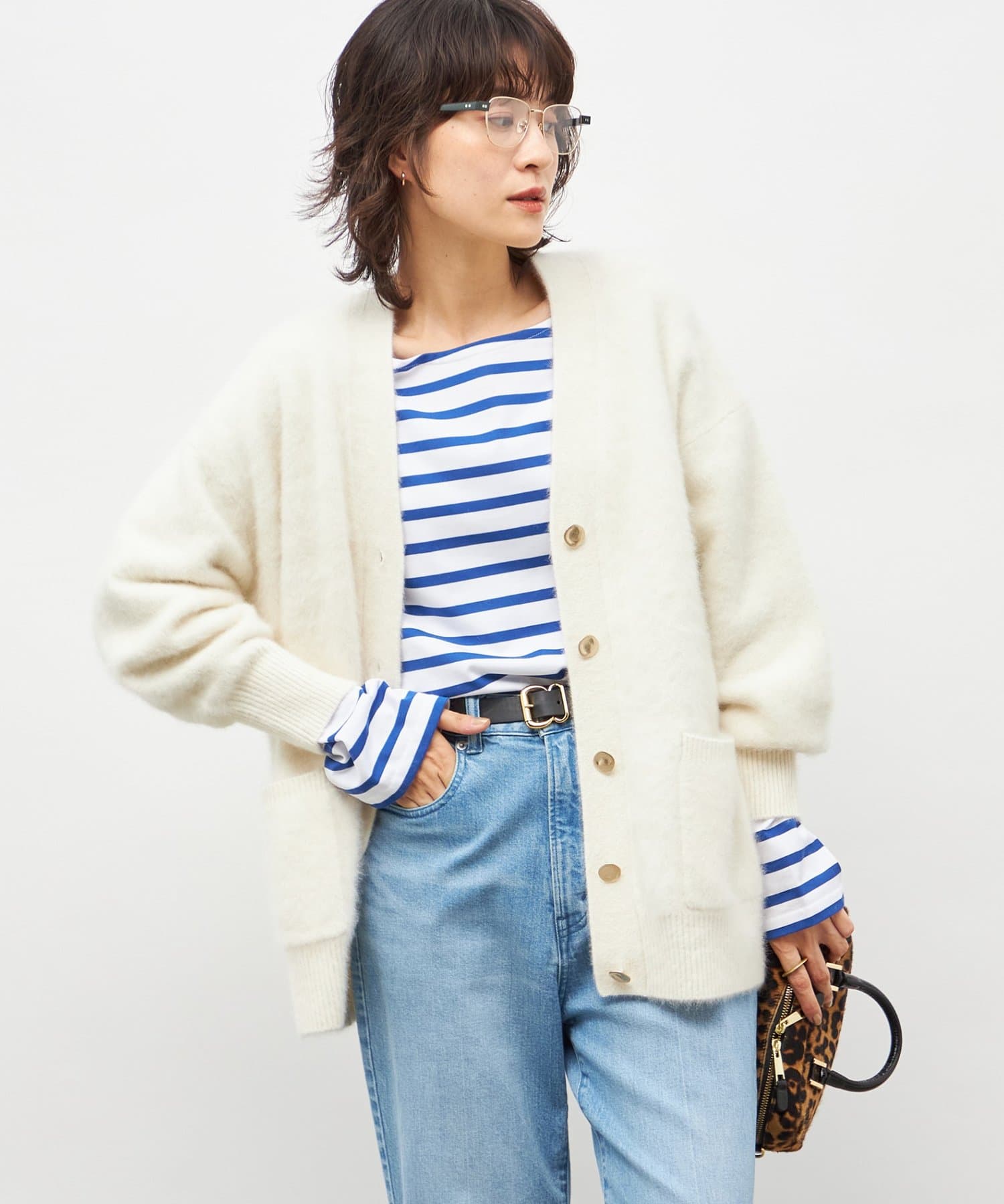 NOLLEY'S(ノーリーズ) カシミヤ混ヘアリーVネックカーディガン