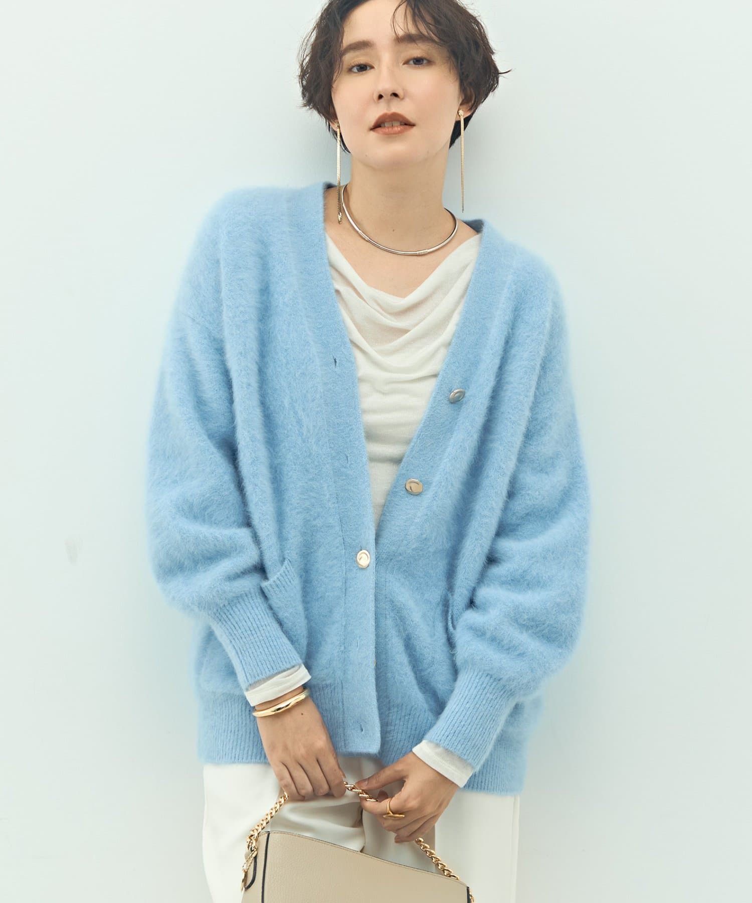 NOLLEY'S(ノーリーズ) カシミヤ混ヘアリーVネックカーディガン