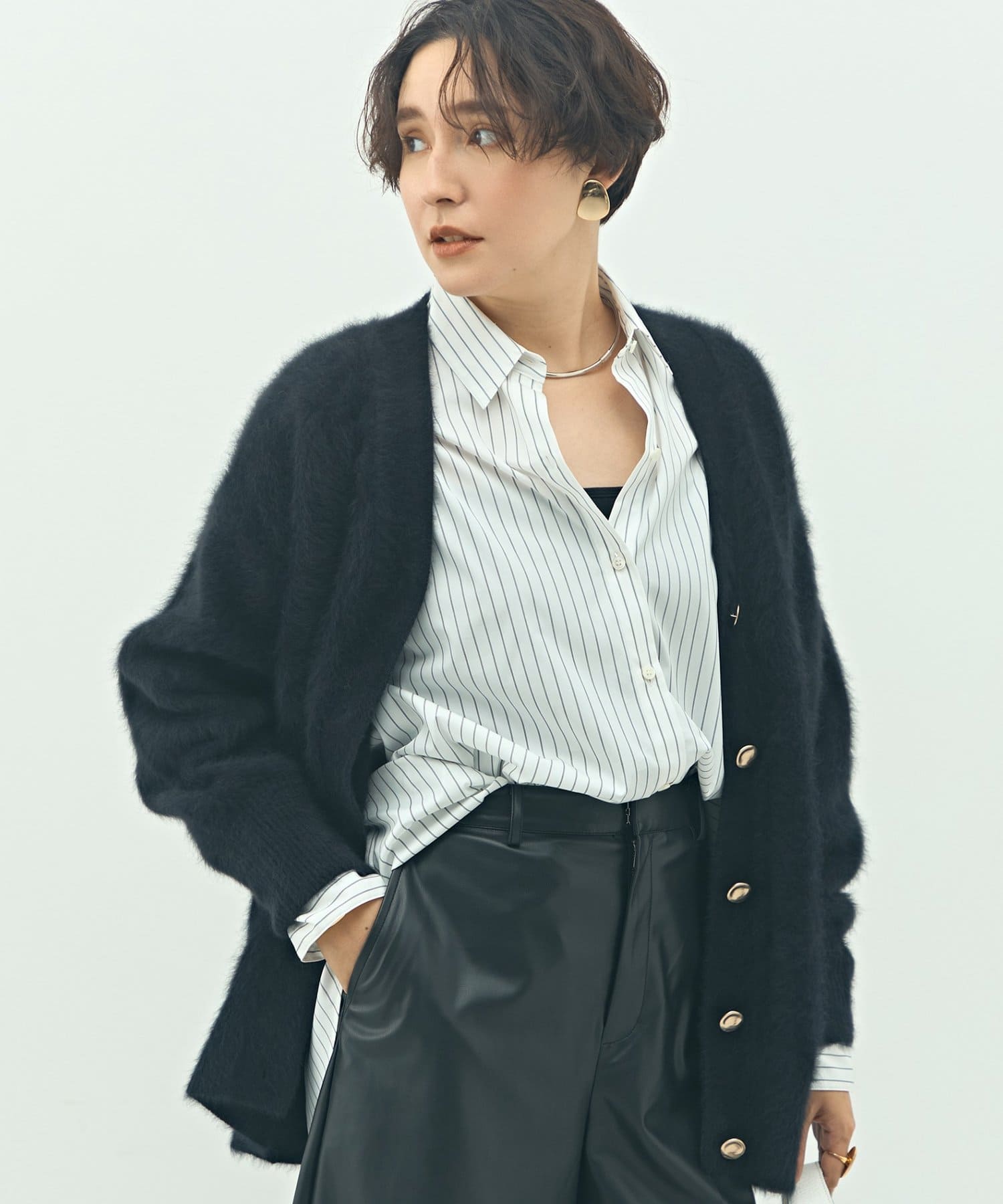 NOLLEY'S(ノーリーズ) カシミヤ混ヘアリーVネックカーディガン