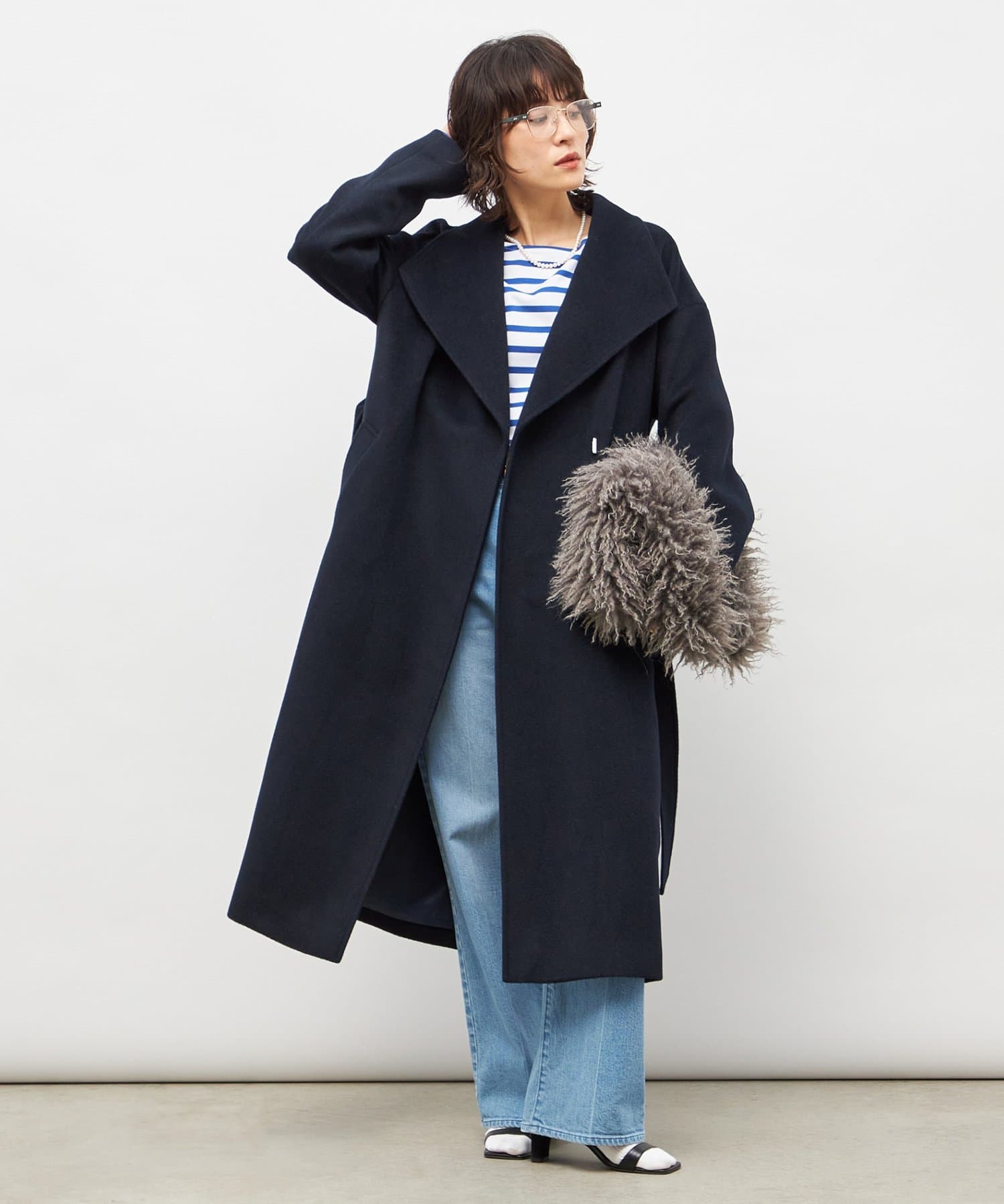 【美品】バーバリーロンドン　ベルテッドコート　アンゴラ混　ミドル丈　38 黒 美品】バーバリーロンドン ベルテッドコート アンゴラ混 ミドル