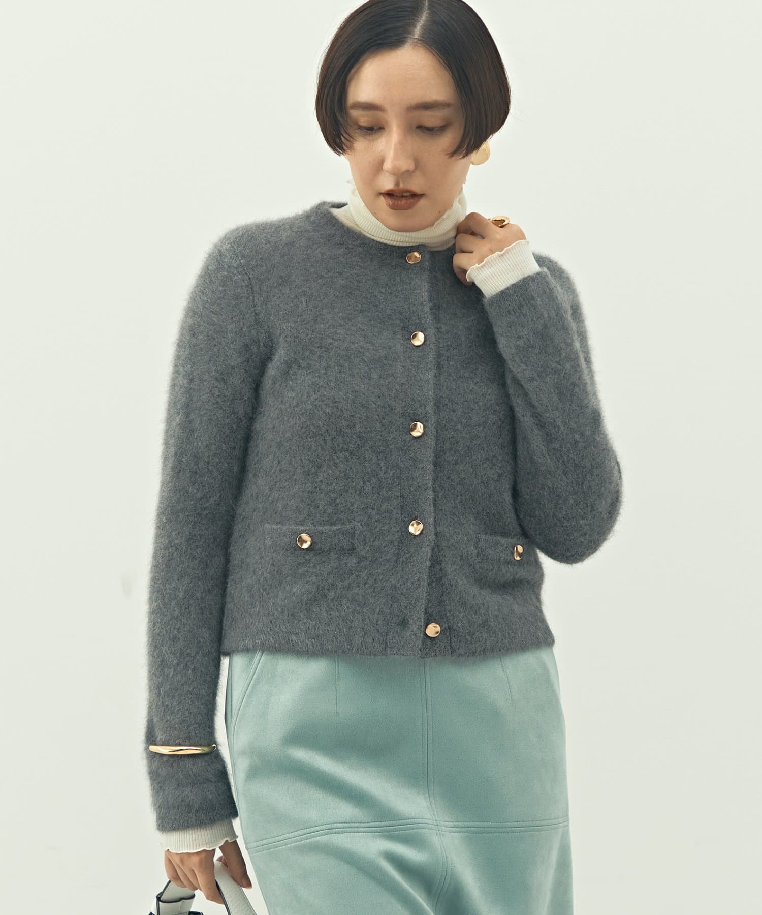 NOLLEY'S(ノーリーズ) ヘアリークルーネックニットジャケット