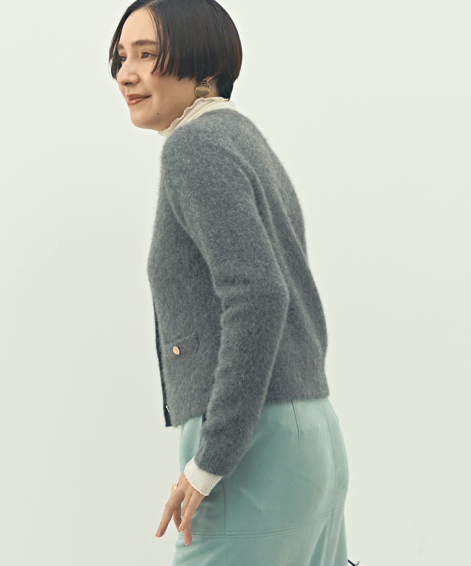 NOLLEY'S(ノーリーズ) ヘアリークルーネックニットジャケット