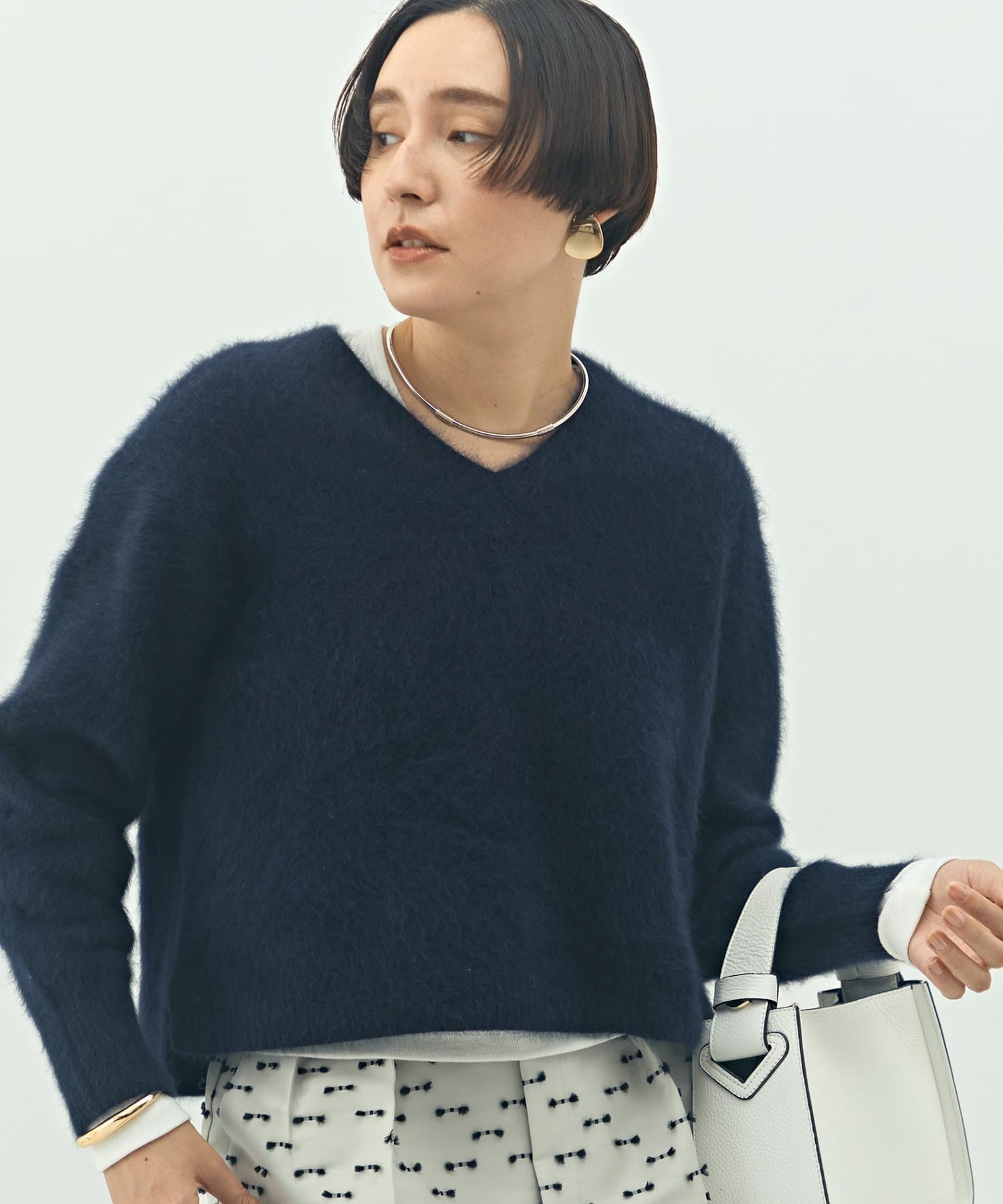 NOLLEY'S(ノーリーズ) ヘアリーストレッチVネックプルオーバーニット
