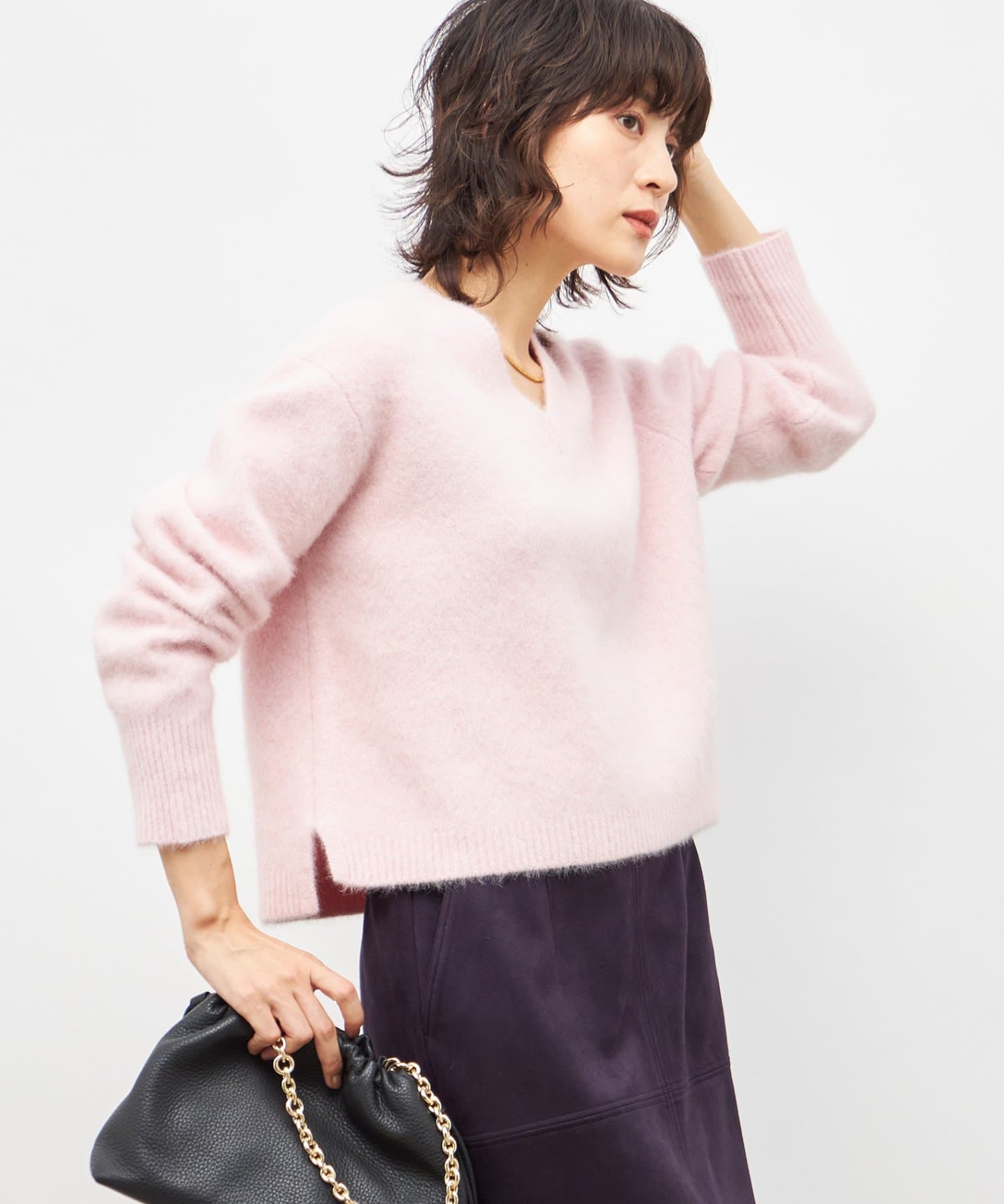 NOLLEY'S(ノーリーズ) ヘアリーストレッチVネックプルオーバーニット