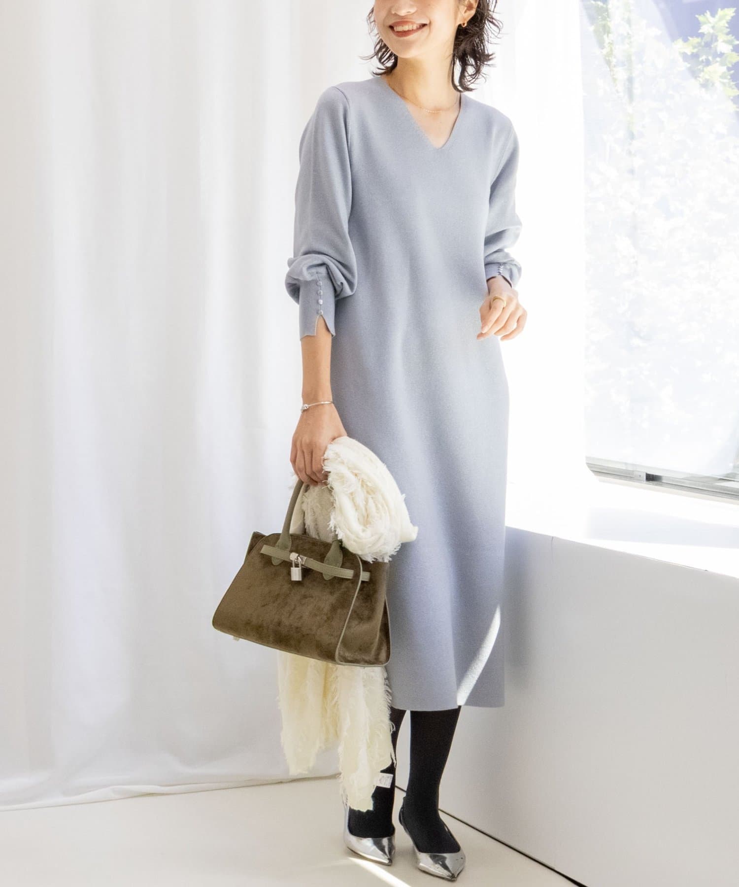 NOLLEY'S(ノーリーズ) ◇【WEB限定】ウォッシャブルラメ総針Vネックコクーンワンピース