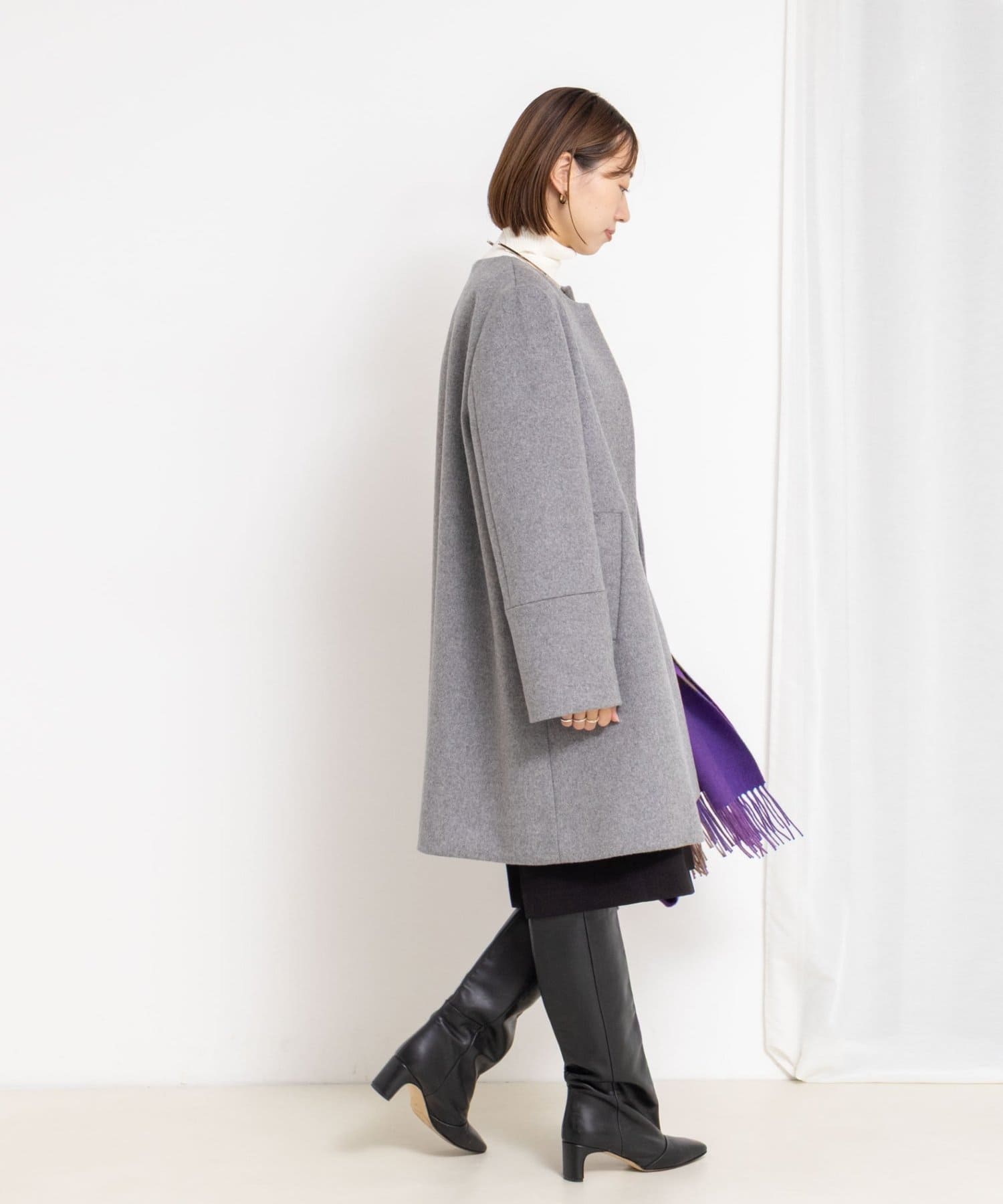 NOLLEY'S(ノーリーズ) ブローチ付きAラインノーカラーコート