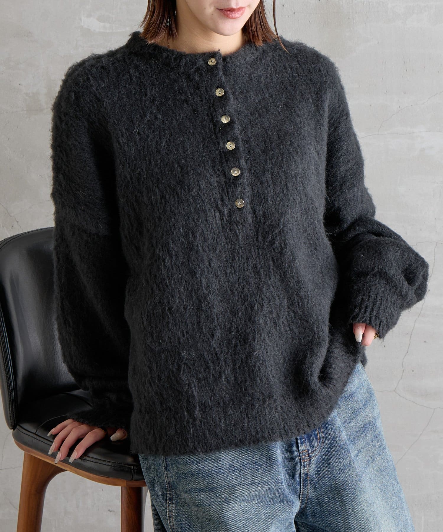 -goocy-(グーシー) 【肌触り◎/三色展開】ウールタッチヘンリープルオーバー