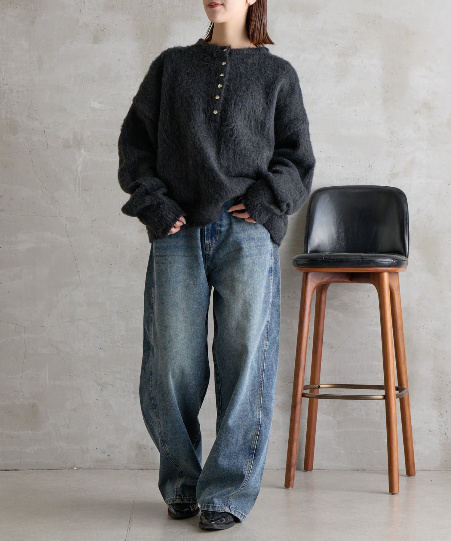 -goocy-(グーシー) 【肌触り◎/三色展開】ウールタッチヘンリープルオーバー