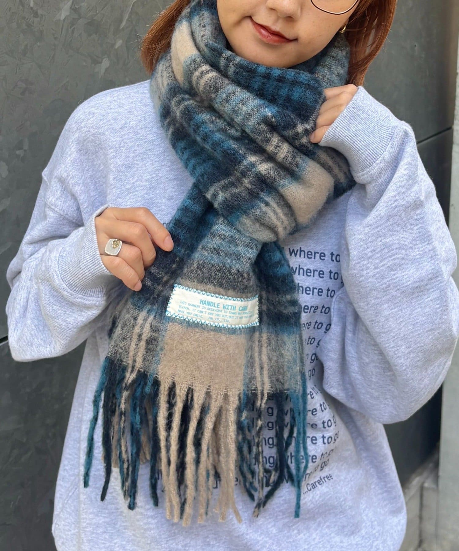 CIAOPANIC TYPY(チャオパニックティピー) 【UNISEX】チェック柄フリンジマフラー