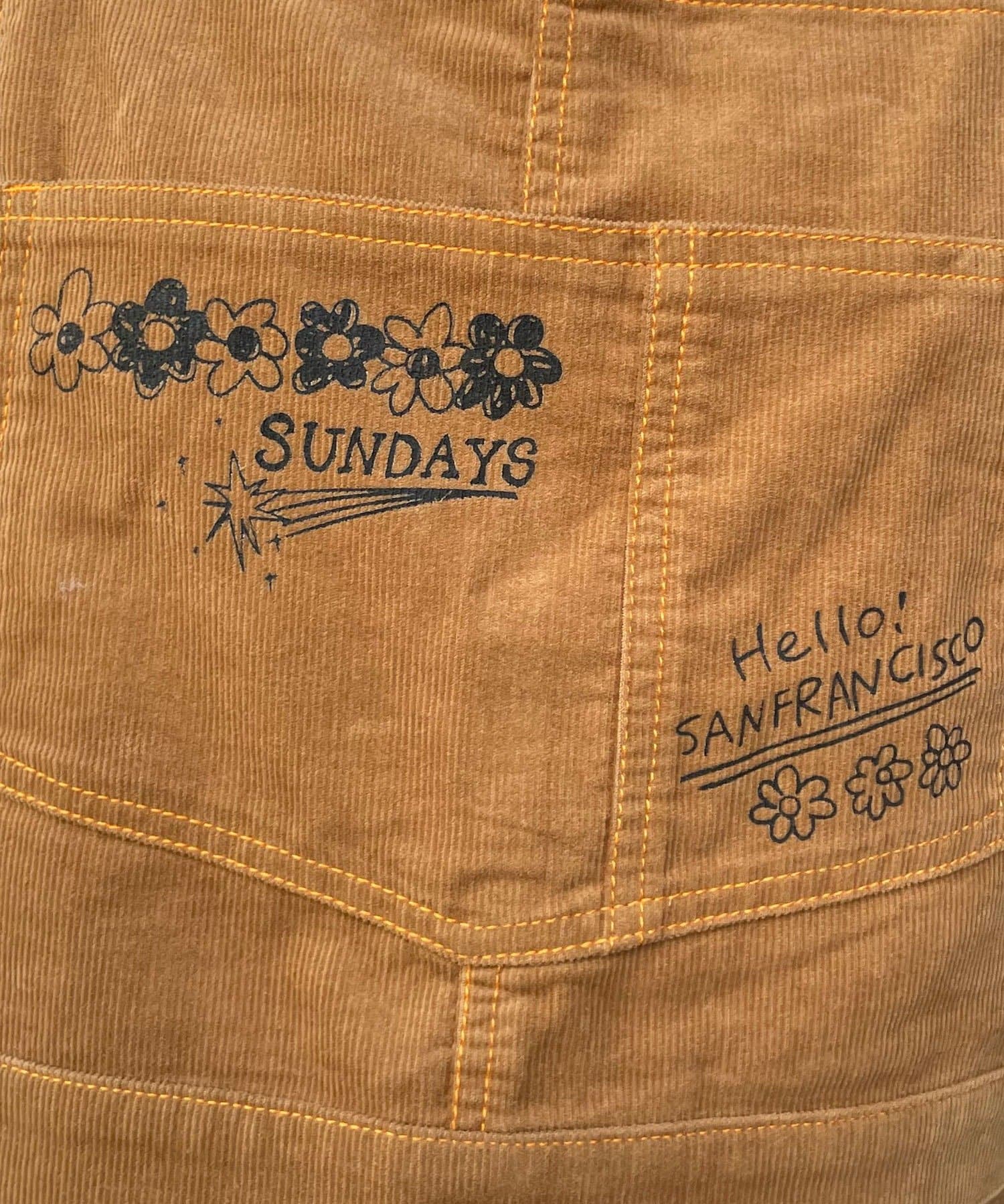 CIAOPANIC(チャオパニック) 【HELLO.SANFRANCISCO/ハローサンフランシスコ】マルチウェイ落書きコーデュロイ配色ステッチサロペット