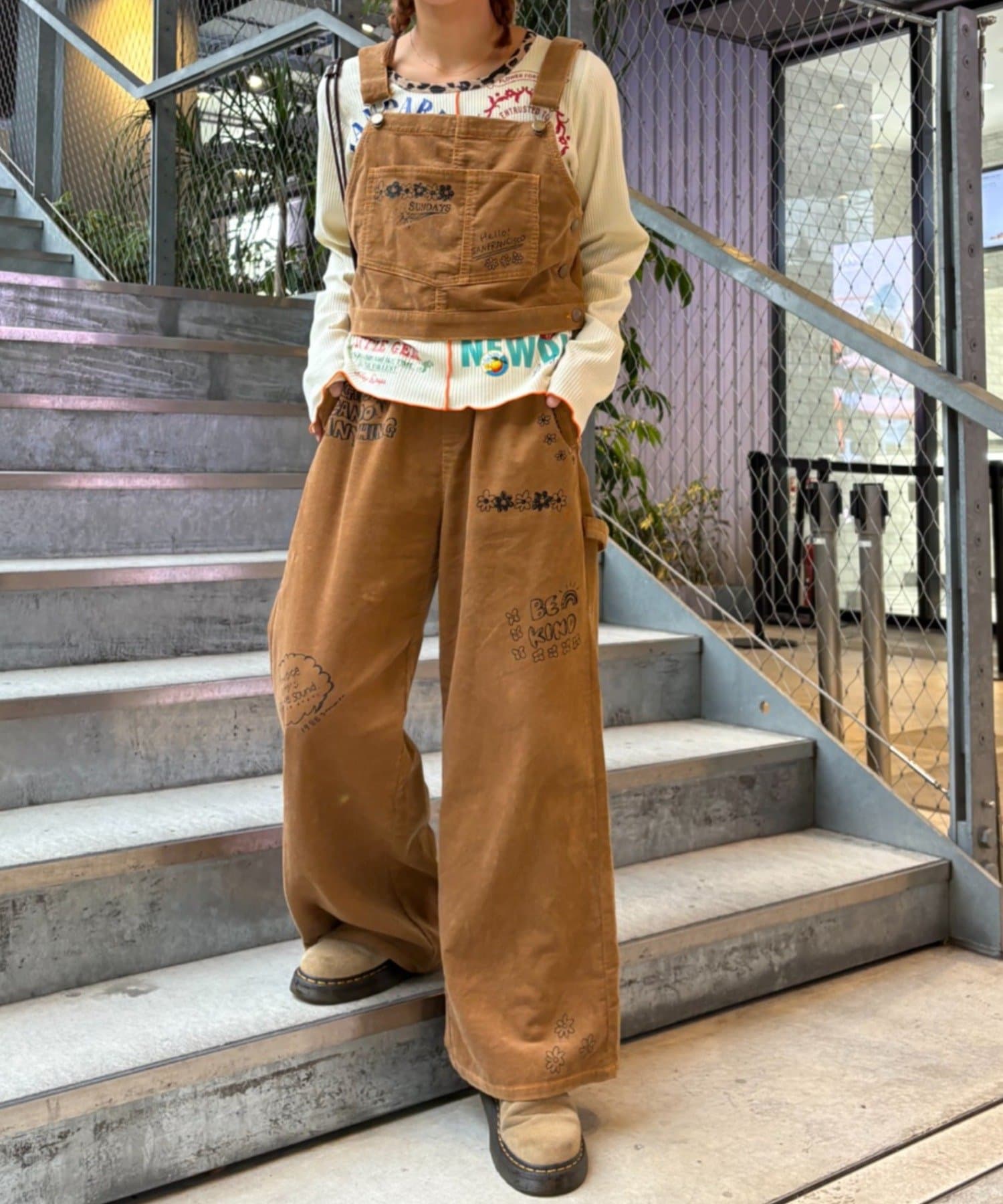 CIAOPANIC TYPY(チャオパニックティピー) ★【HELLO.SANFRANCISCO/ハローサンフランシスコ】マルチウェイ落書きコーデュロイ配色ステッチサロペット