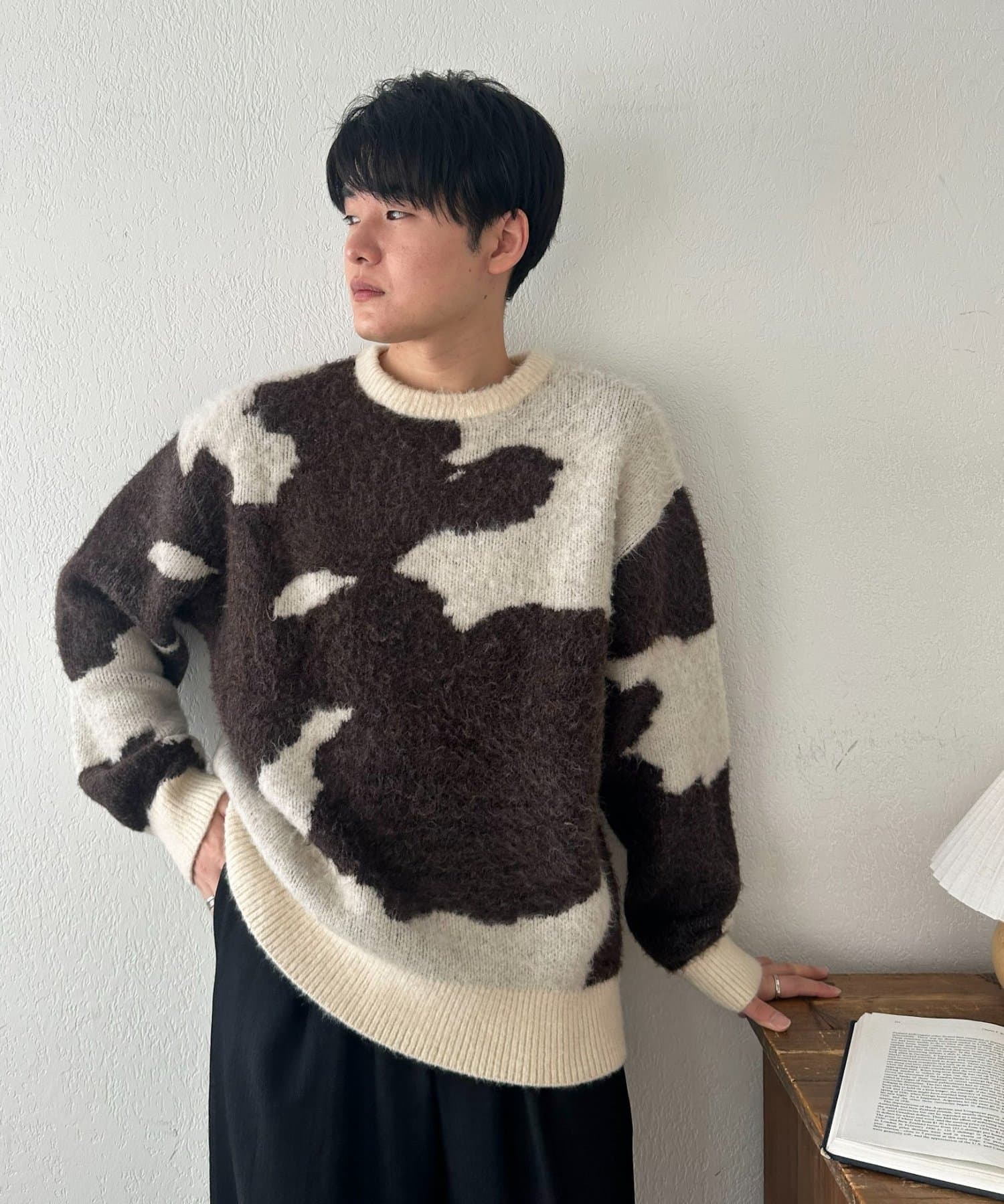 DISCOAT(ディスコート) 【選べる着丈♪/柔らか素材/ユニセックス】ジャガードポニー柄ニット