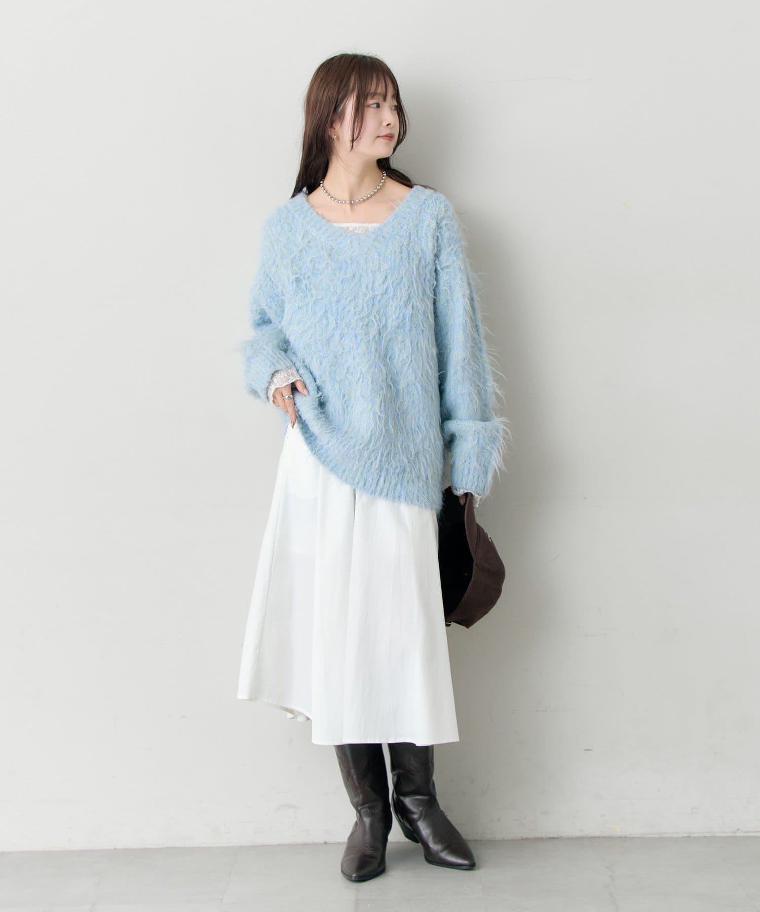 mystic(ミスティック) 《新色BLUE登場！》【前後両前で着れる】ふわふわシャギーニット