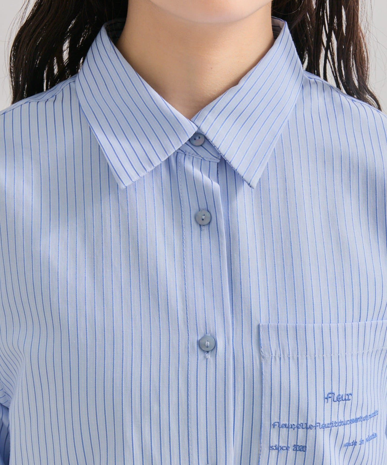 mystic(ミスティック) ポケット刺繍ストライプシャツ