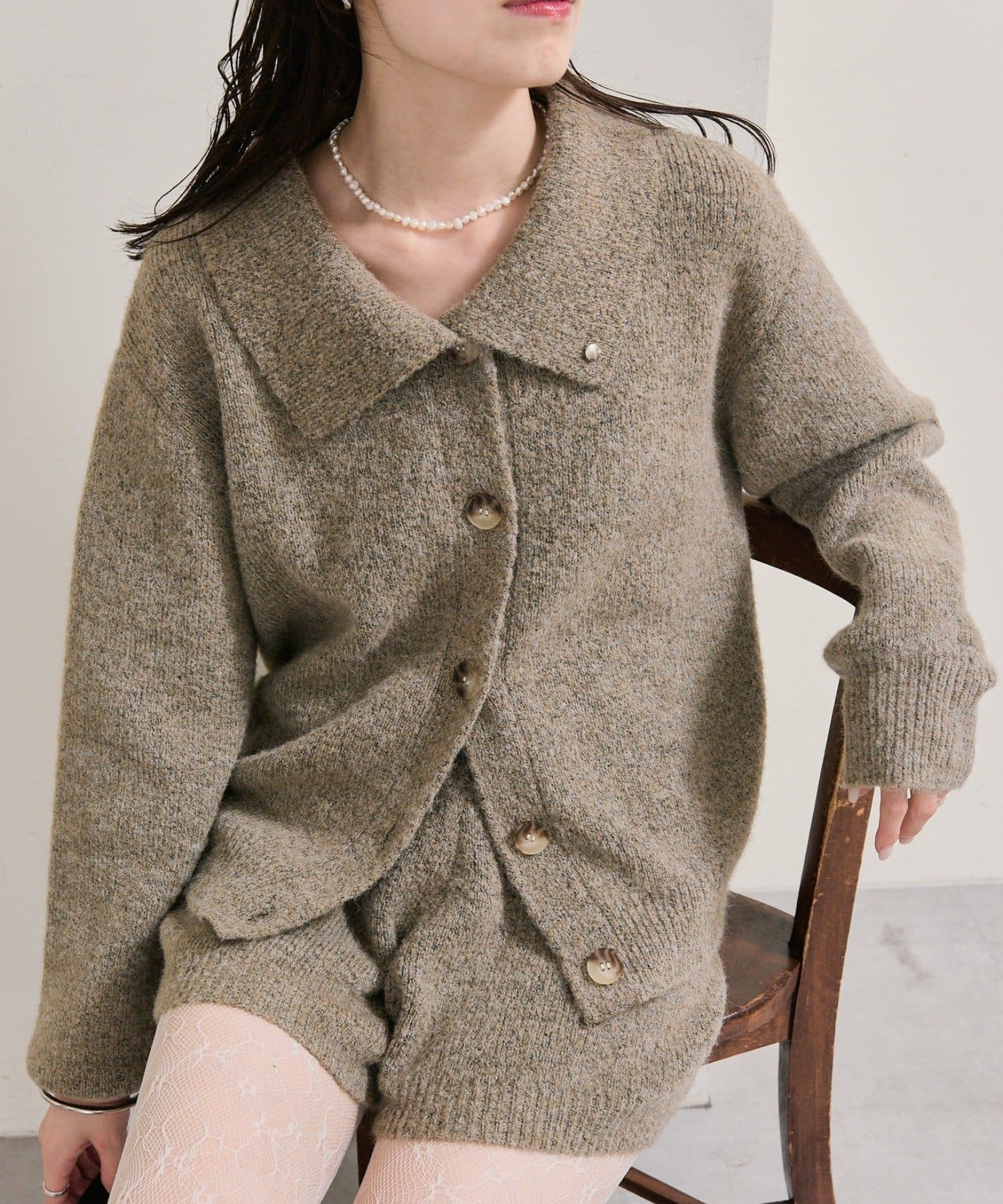 mystic(ミスティック) 《SET UP着用がおすすめ!》襟付きプレートニットカーディガン