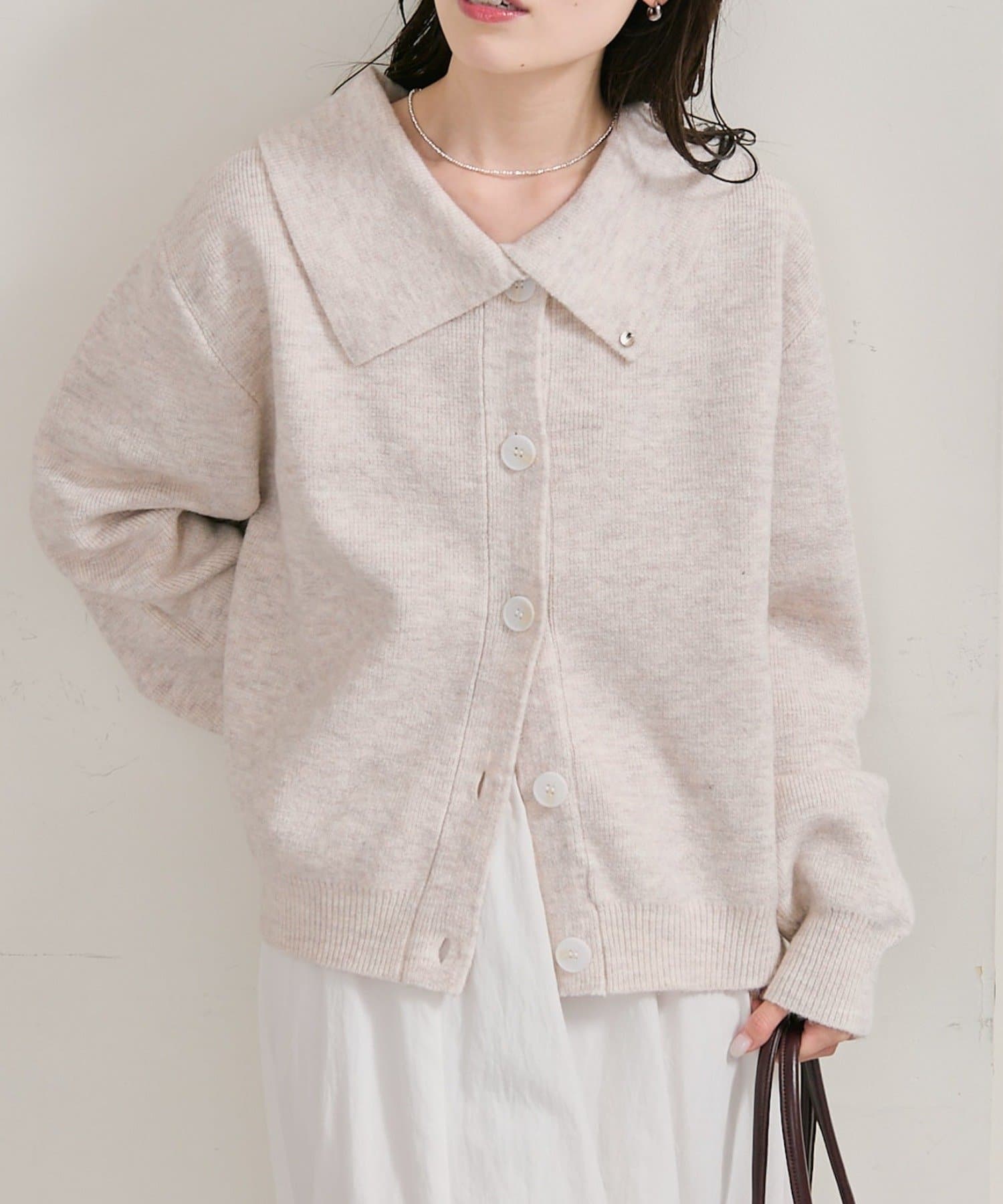 mystic(ミスティック) 《SET UP着用がおすすめ!》襟付きプレートニットカーディガン