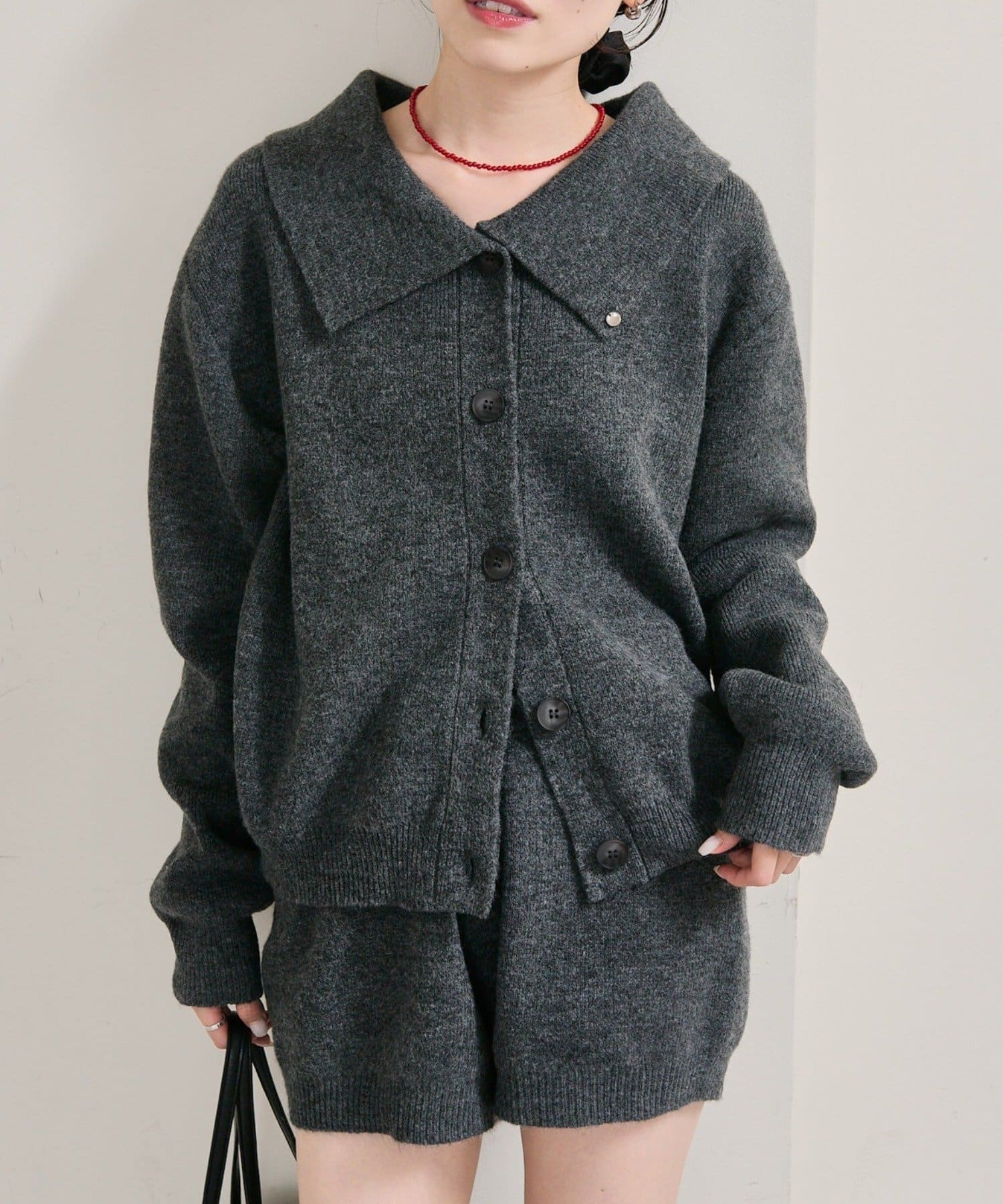 mystic(ミスティック) 《SET UP着用がおすすめ!》襟付きプレートニットカーディガン