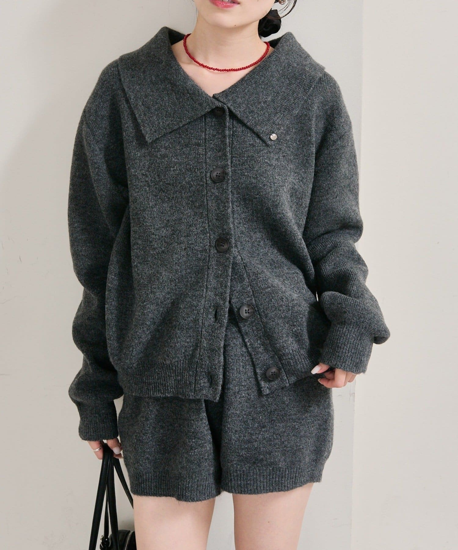 mystic(ミスティック) 《SET UP着用がおすすめ!》襟付きプレートニットカーディガン