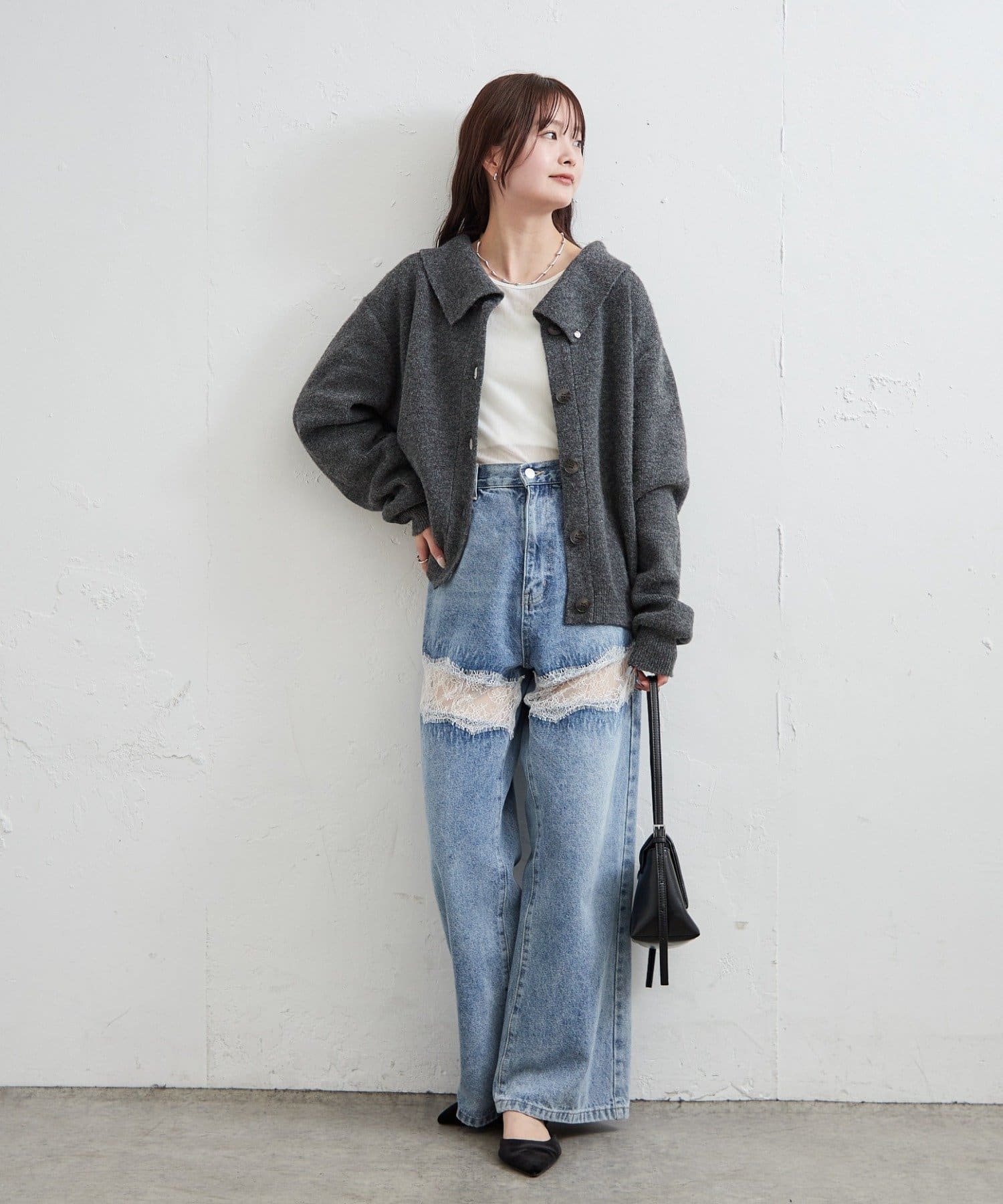 mystic(ミスティック) 《GRYは予約10%OFF対象！》《入荷前からSNSで話題のアイテム！/SET UP着用もおすすめ》襟付きプレートニットカーディガン