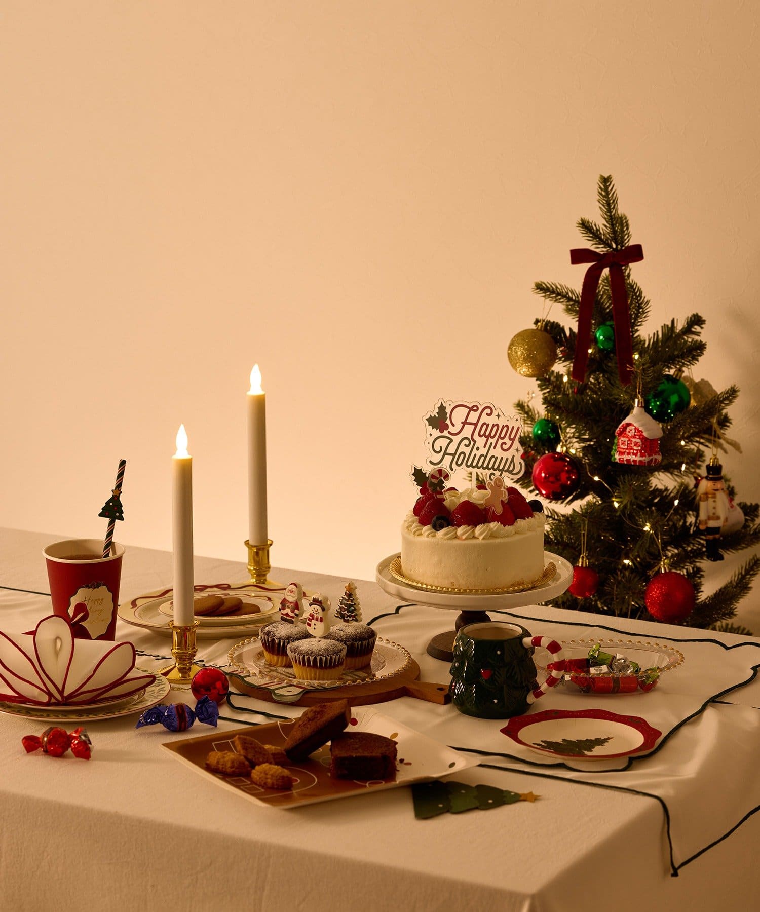 3COINS(スリーコインズ) ナプキン&リボンセット/クリスマス