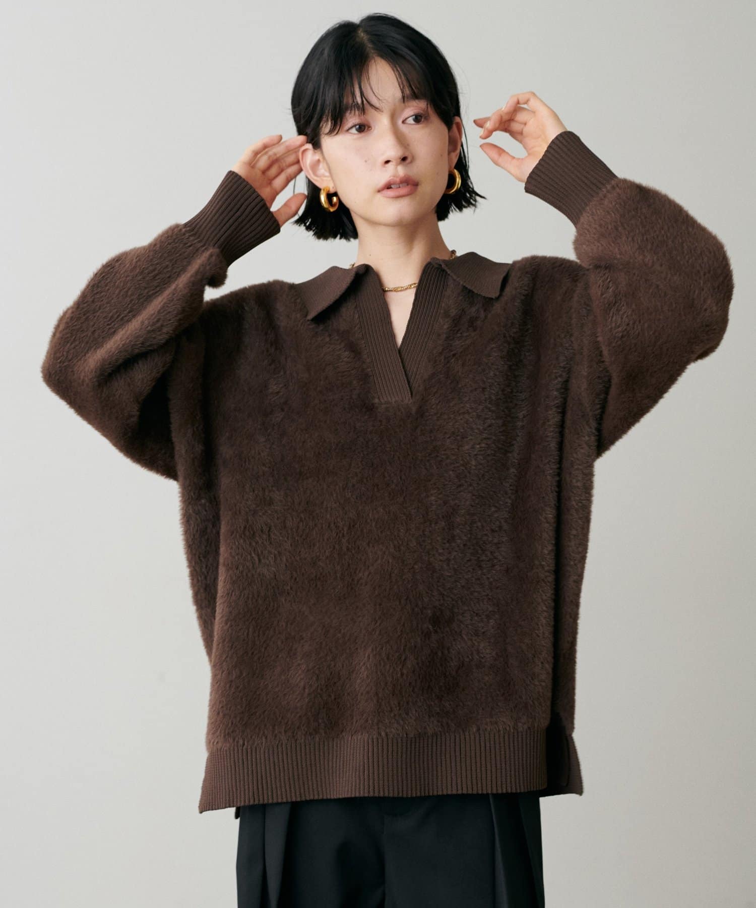 LARUTA(ラルータ) スキッパーシャギーニットプルオーバー