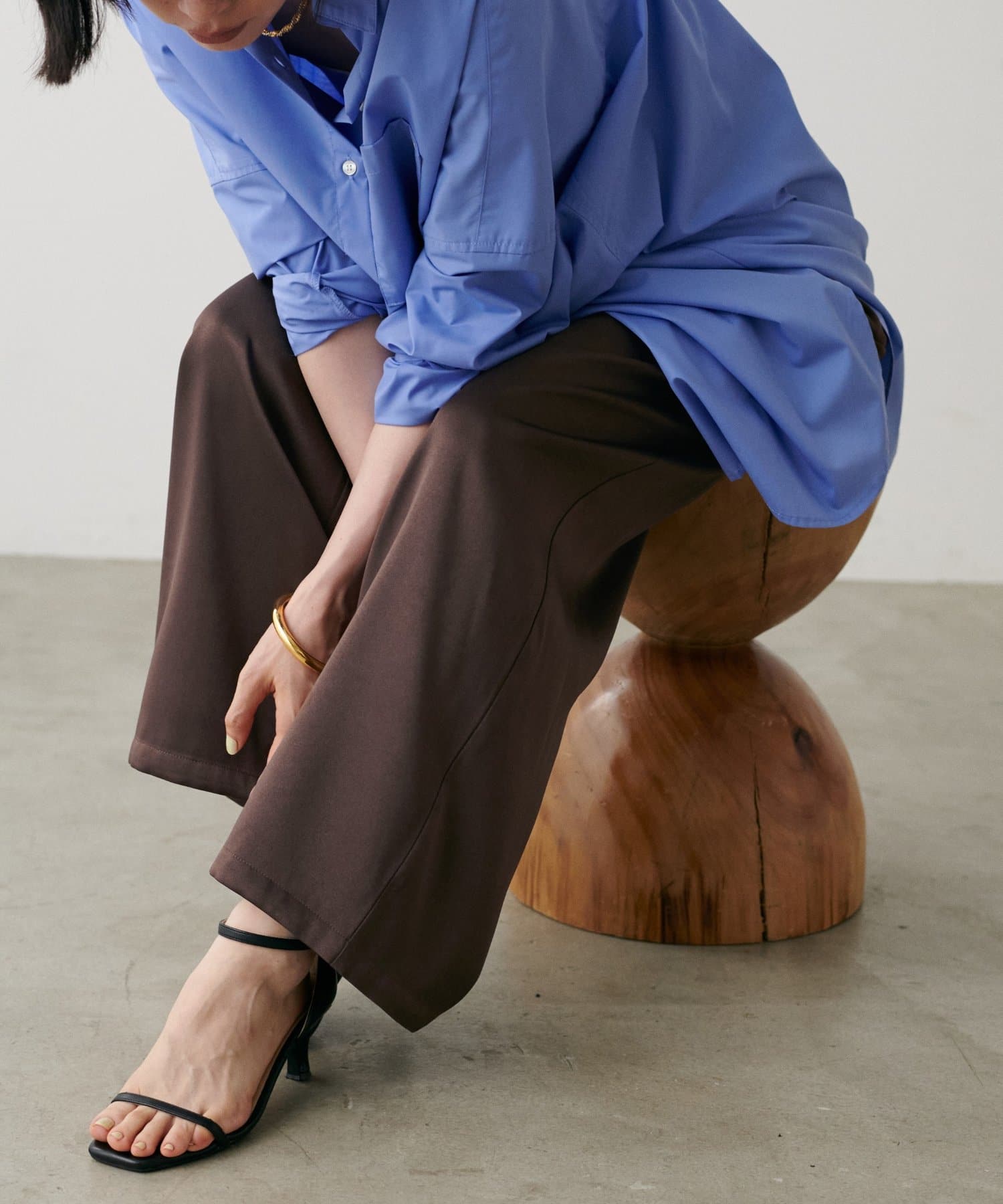 LARUTA(ラルータ) 裏微起毛サテンカーゴパンツ