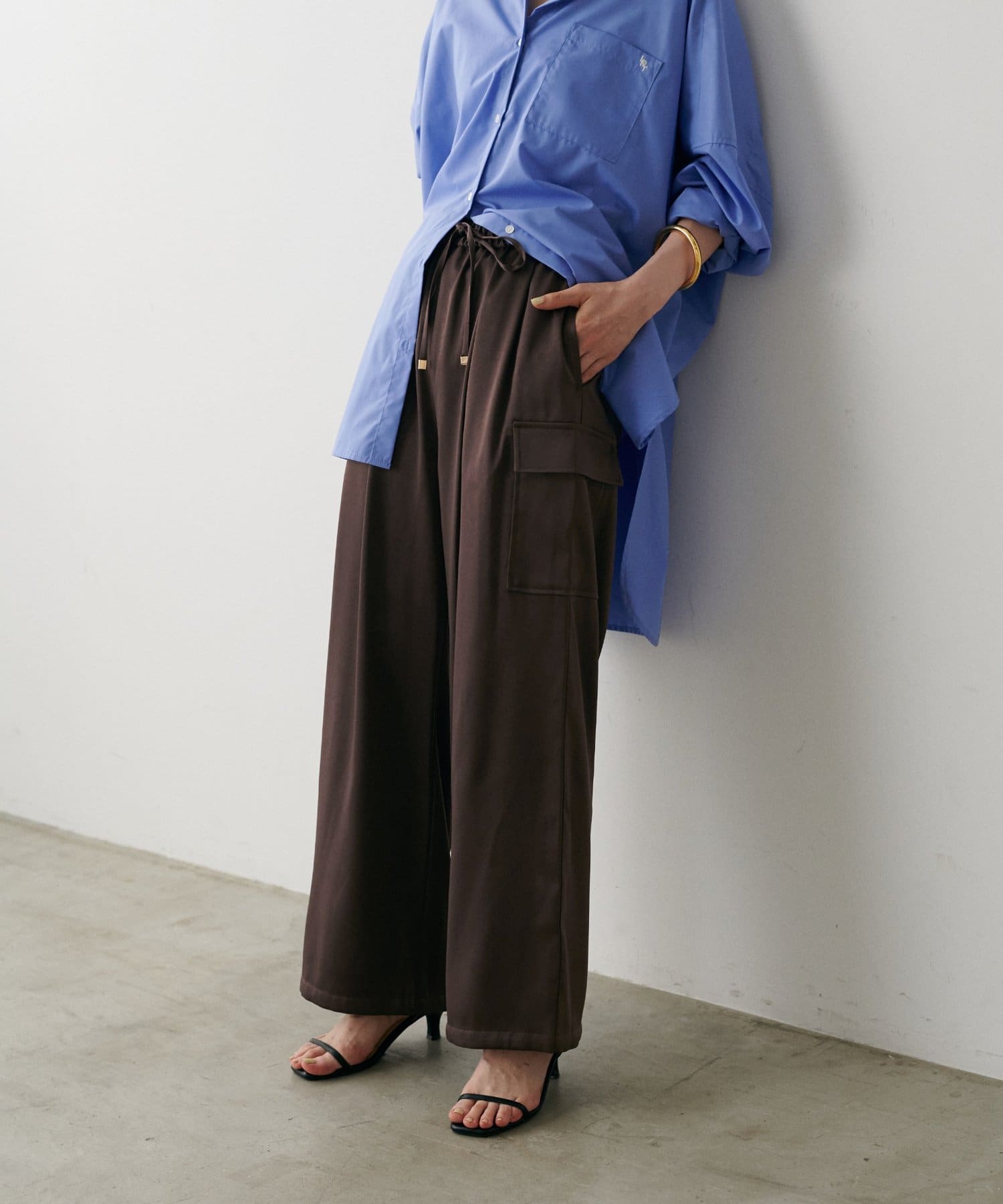 LARUTA(ラルータ) 裏微起毛サテンカーゴパンツ