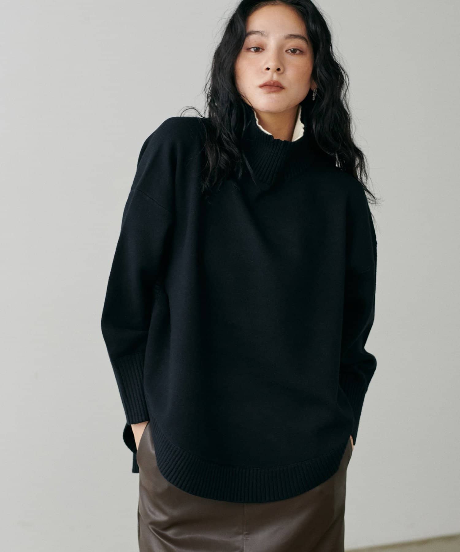LARUTA(ラルータ) ラウンドヘム2枚衿ニット