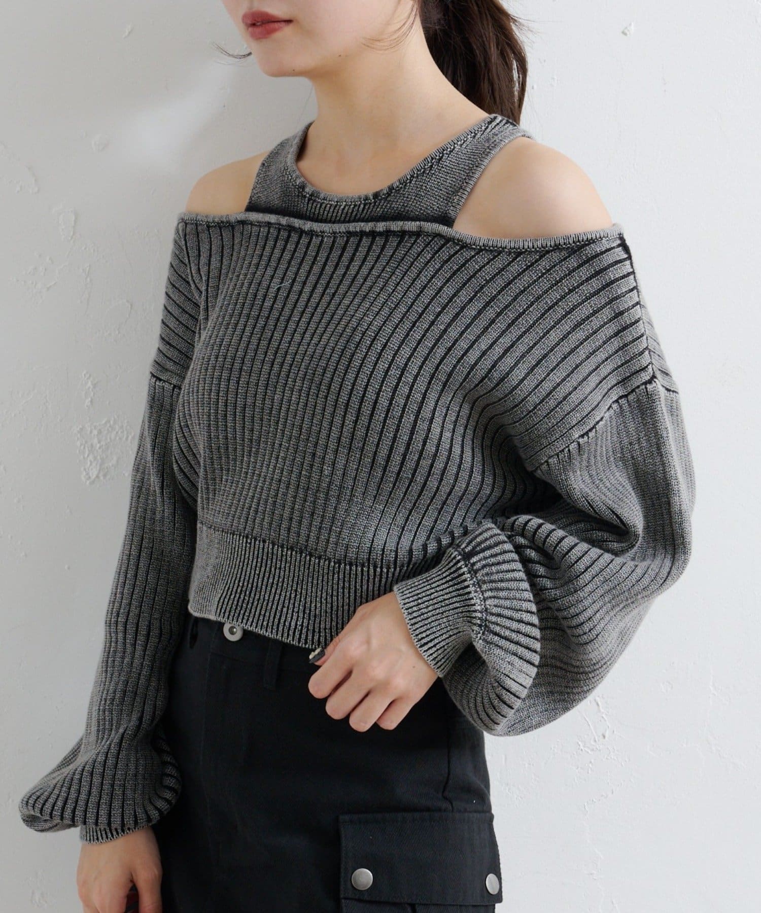 Kastane(カスタネ) 【10.25(土)12:00発売/S.Mサイズ展開/リバーシブル/WEB先行】ピグメントオフショルタンクニット