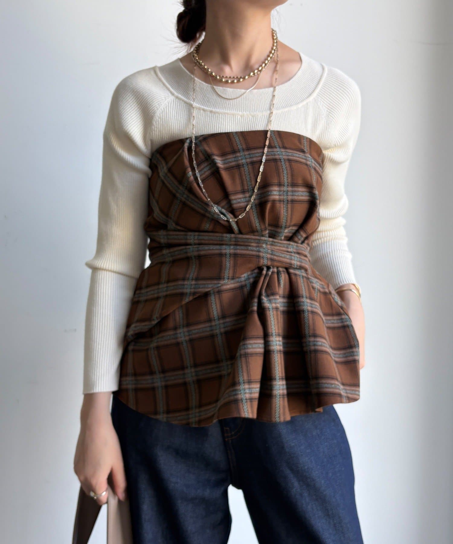 DOUDOU(ドゥドゥ) 起毛チェックビスチェ