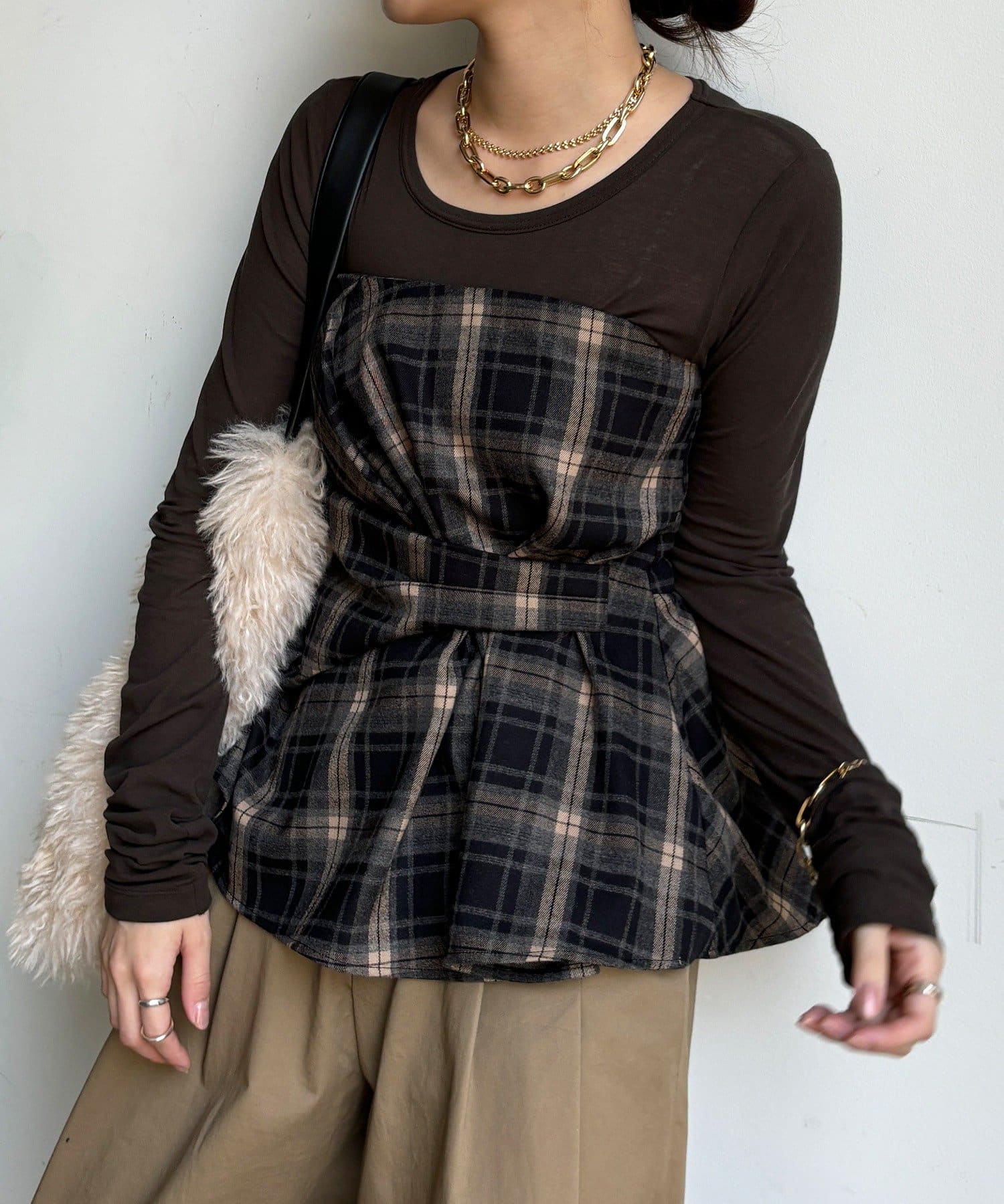 DOUDOU(ドゥドゥ) 起毛チェックビスチェ