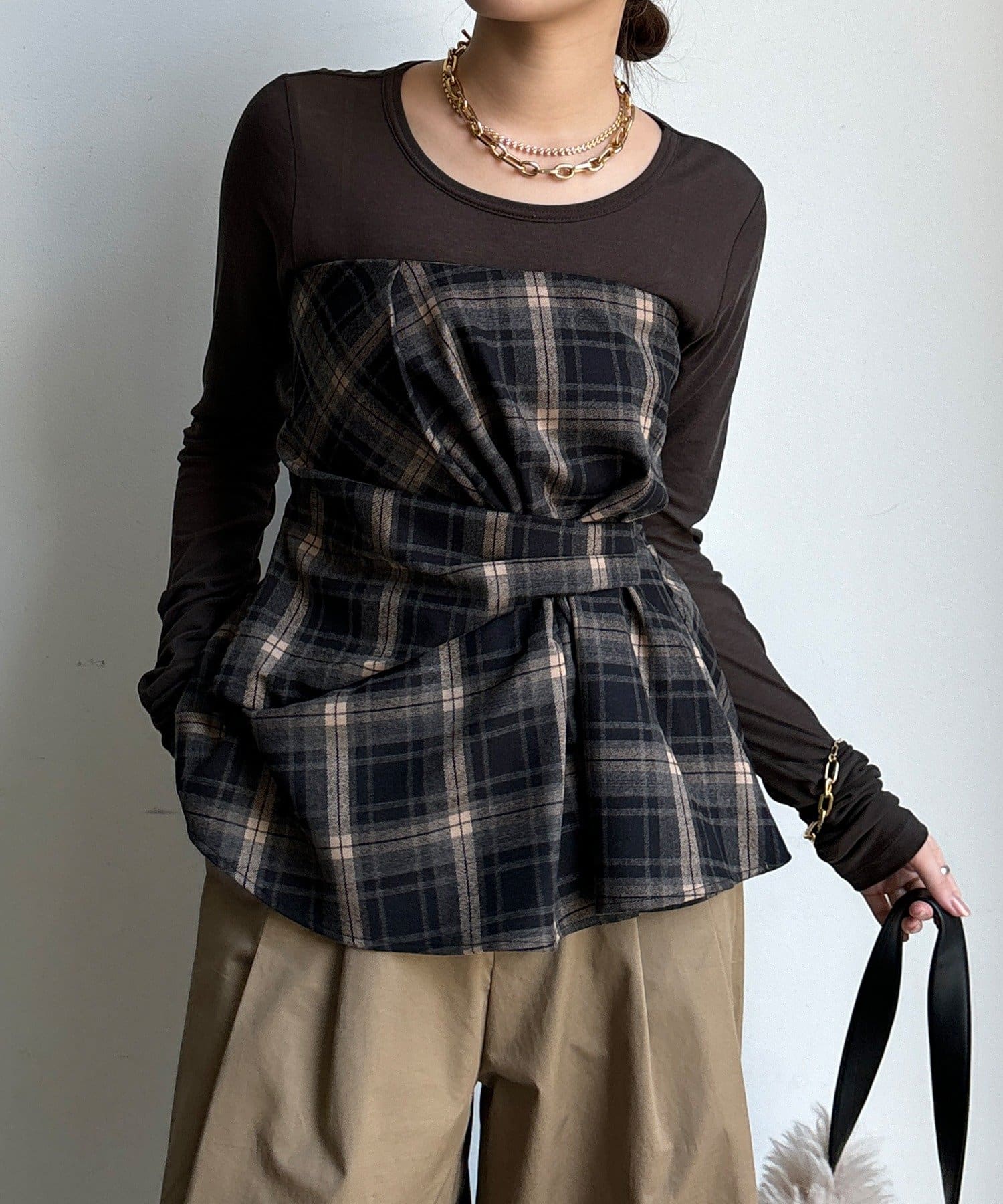 DOUDOU(ドゥドゥ) 起毛チェックビスチェ