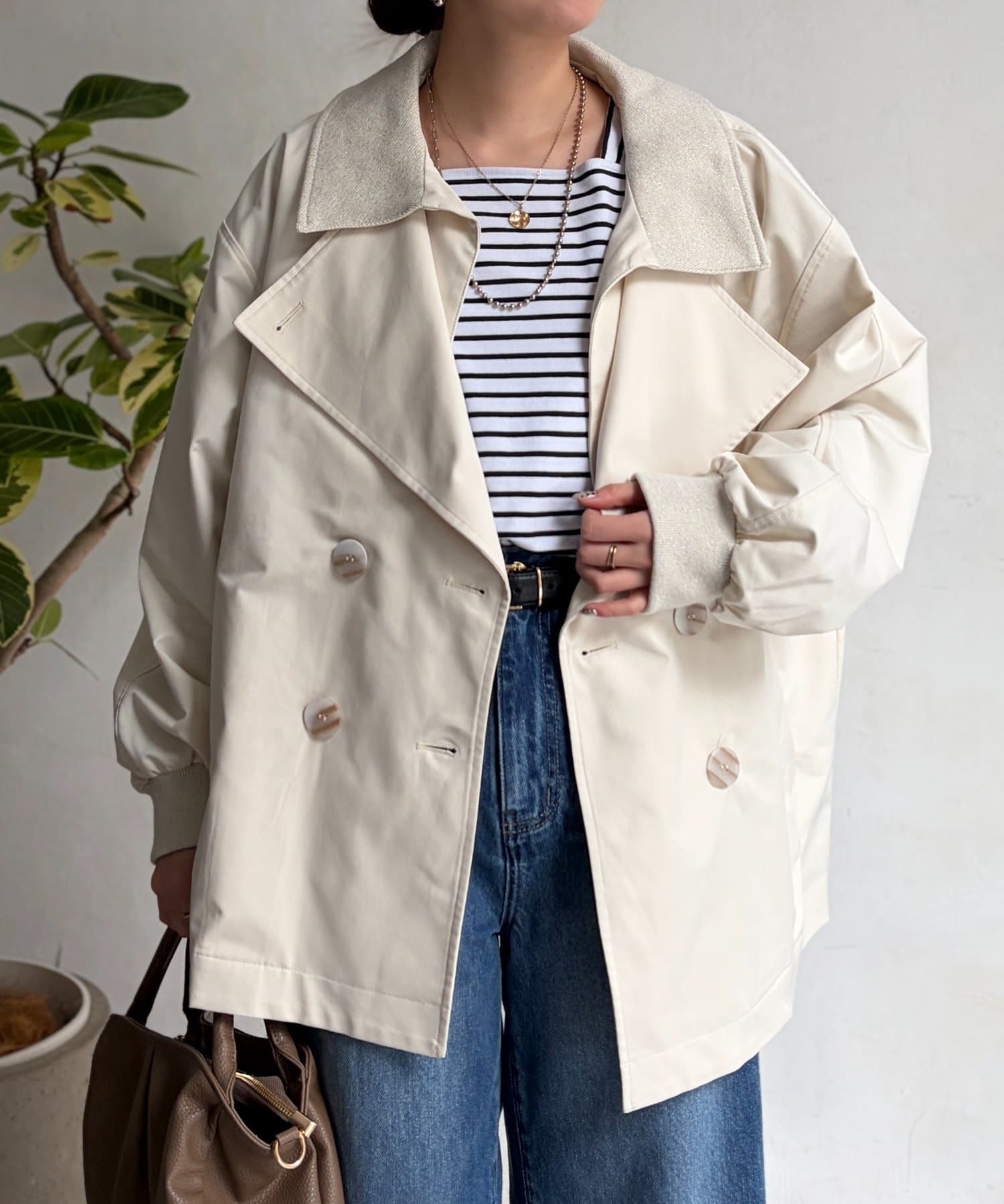 Chez toi(シェトワ) リブラメレイヤードトレンチコート