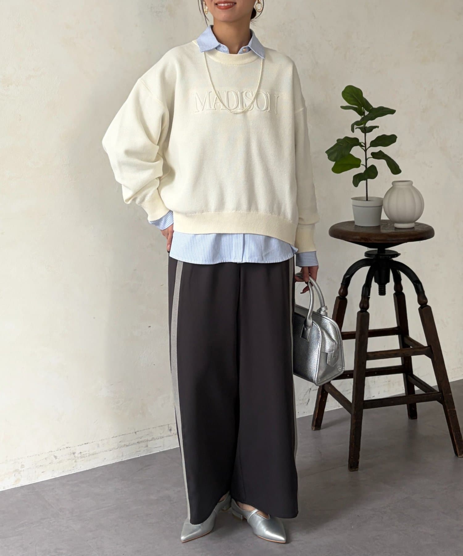 Chez toi(シェトワ) リブラインストレッチストレートパンツ