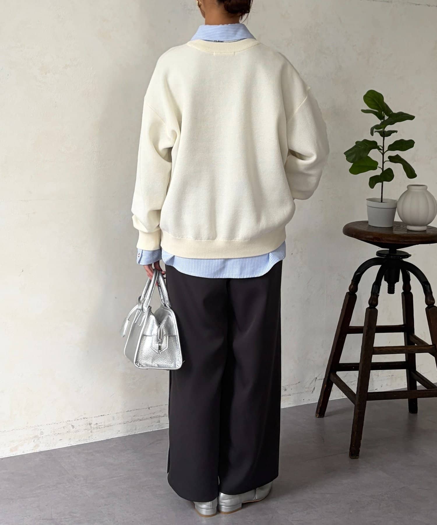 Chez toi(シェトワ) リブラインストレッチストレートパンツ